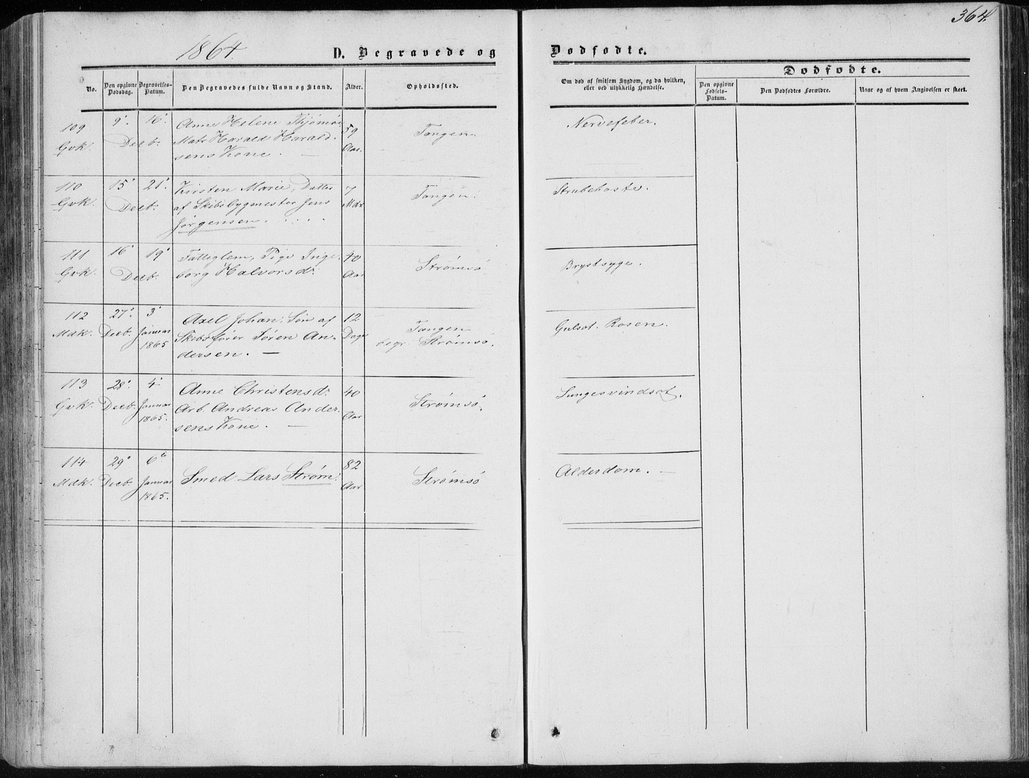 Strømsø kirkebøker, AV/SAKO-A-246/F/Fa/L0015: Parish register (official) no. I 15, 1859-1868, p. 364