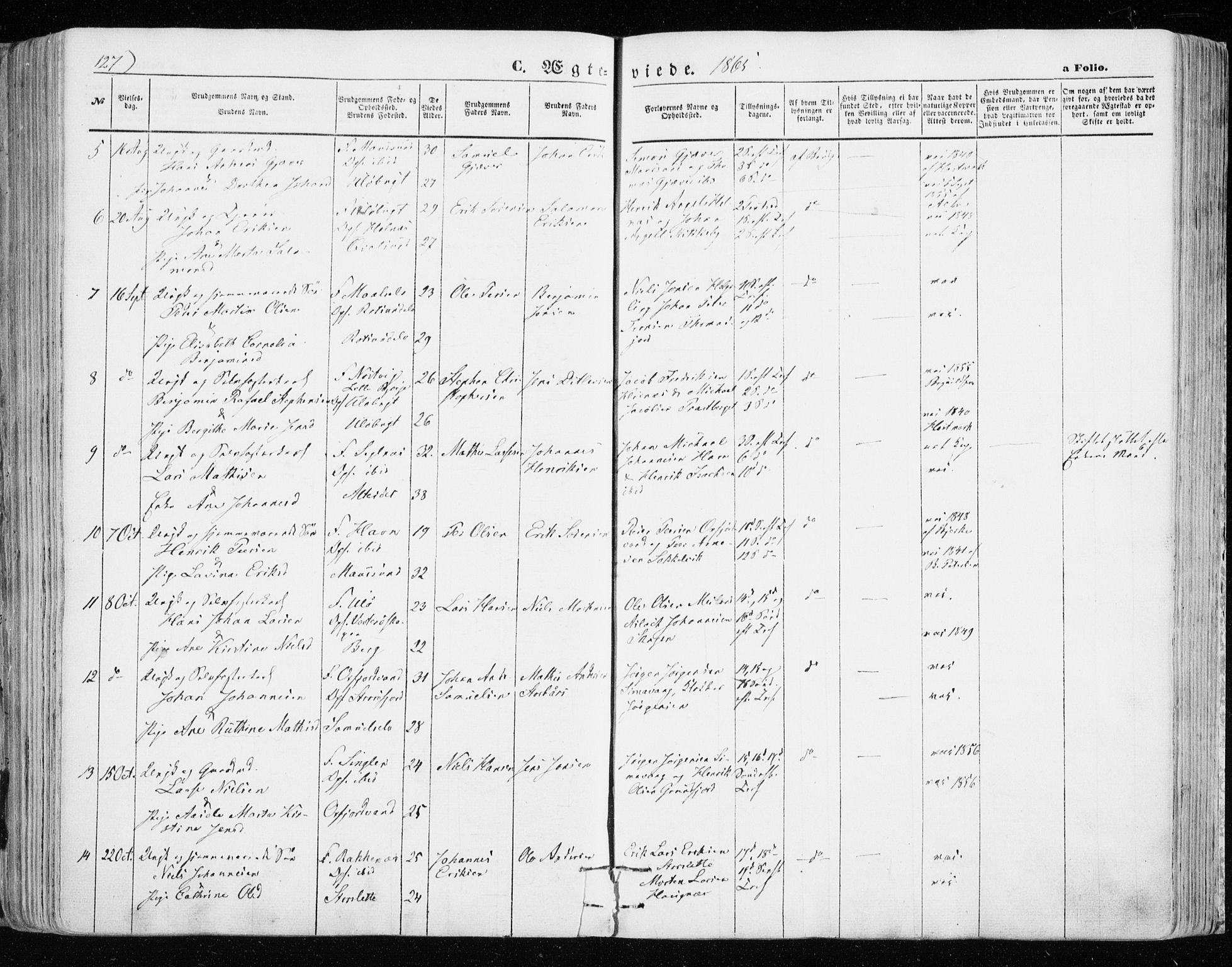 Skjervøy sokneprestkontor, SATØ/S-1300/H/Ha/Haa/L0007kirke: Parish register (official) no. 7, 1860-1870, p. 127