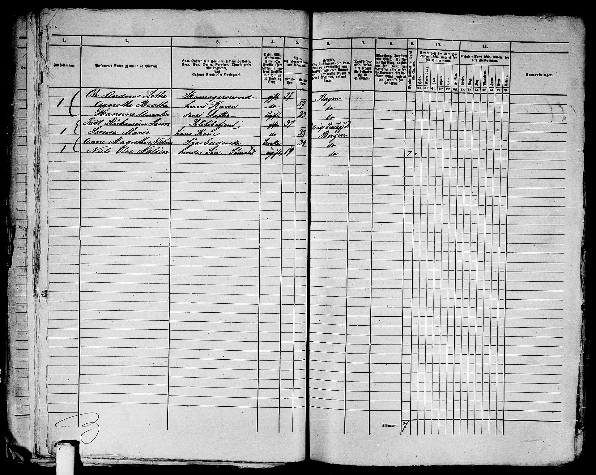 RA, 1865 census for Bergen, 1865, p. 2647