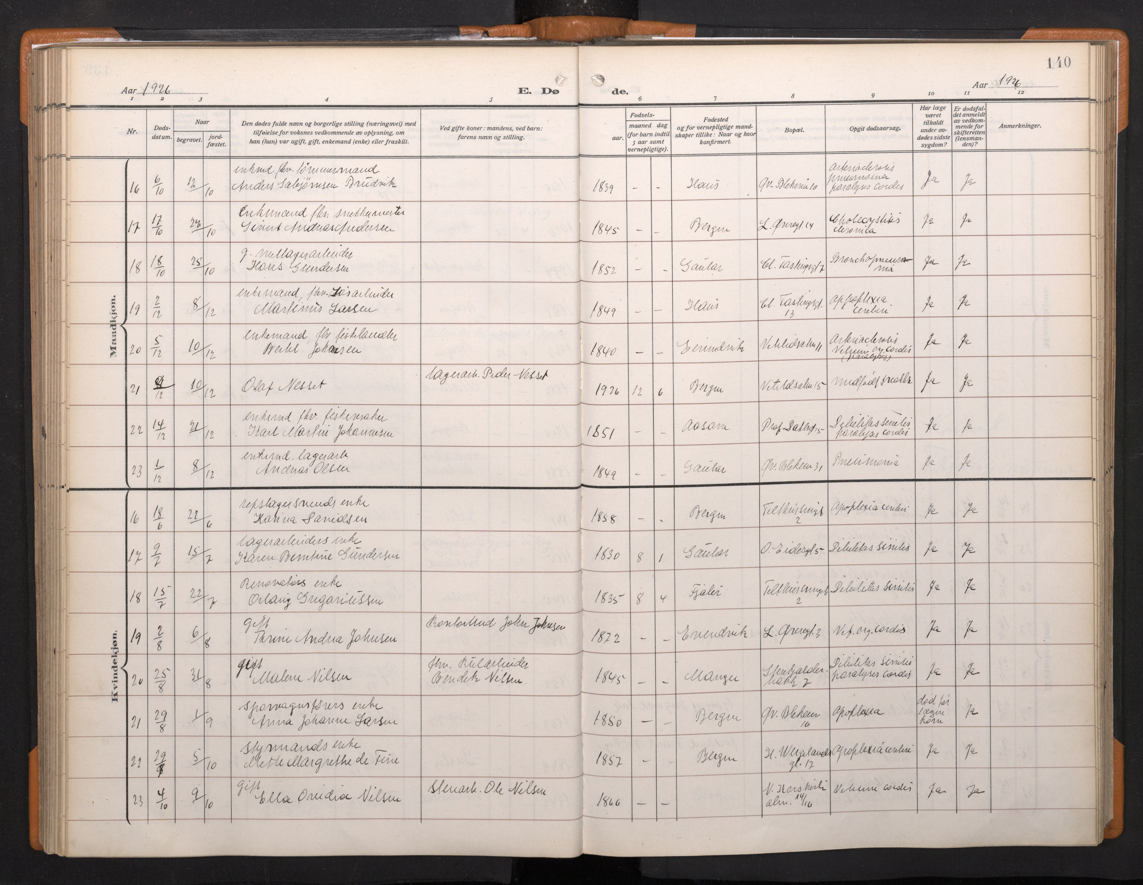 Korskirken sokneprestembete, SAB/A-76101/H/Haa/L0048: Parish register (official) no. E 6, 1910-1960, p. 139b-140a