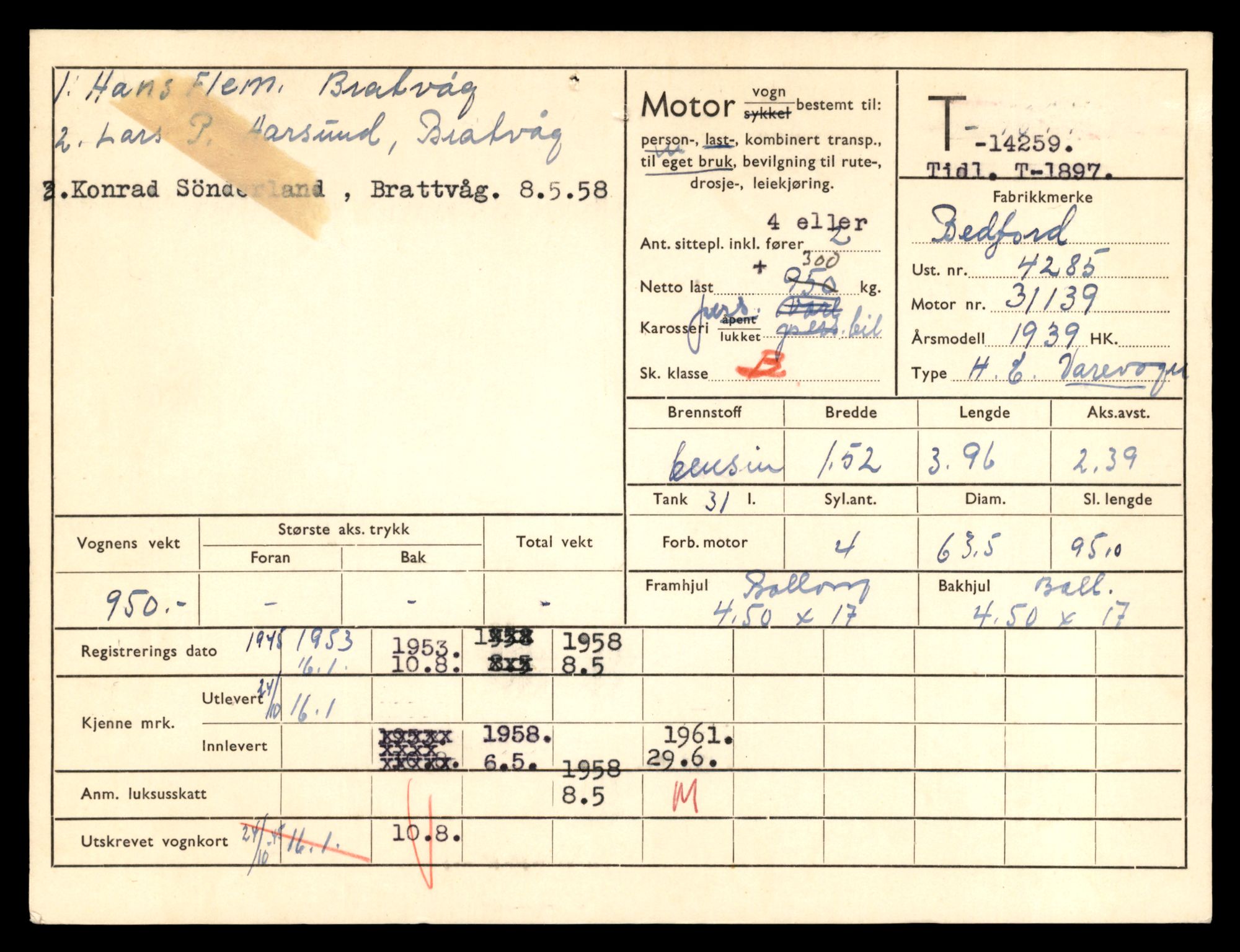 Møre og Romsdal vegkontor - Ålesund trafikkstasjon, AV/SAT-A-4099/F/Fe/L0044: Registreringskort for kjøretøy T 14205 - T 14319, 1927-1998, p. 1618