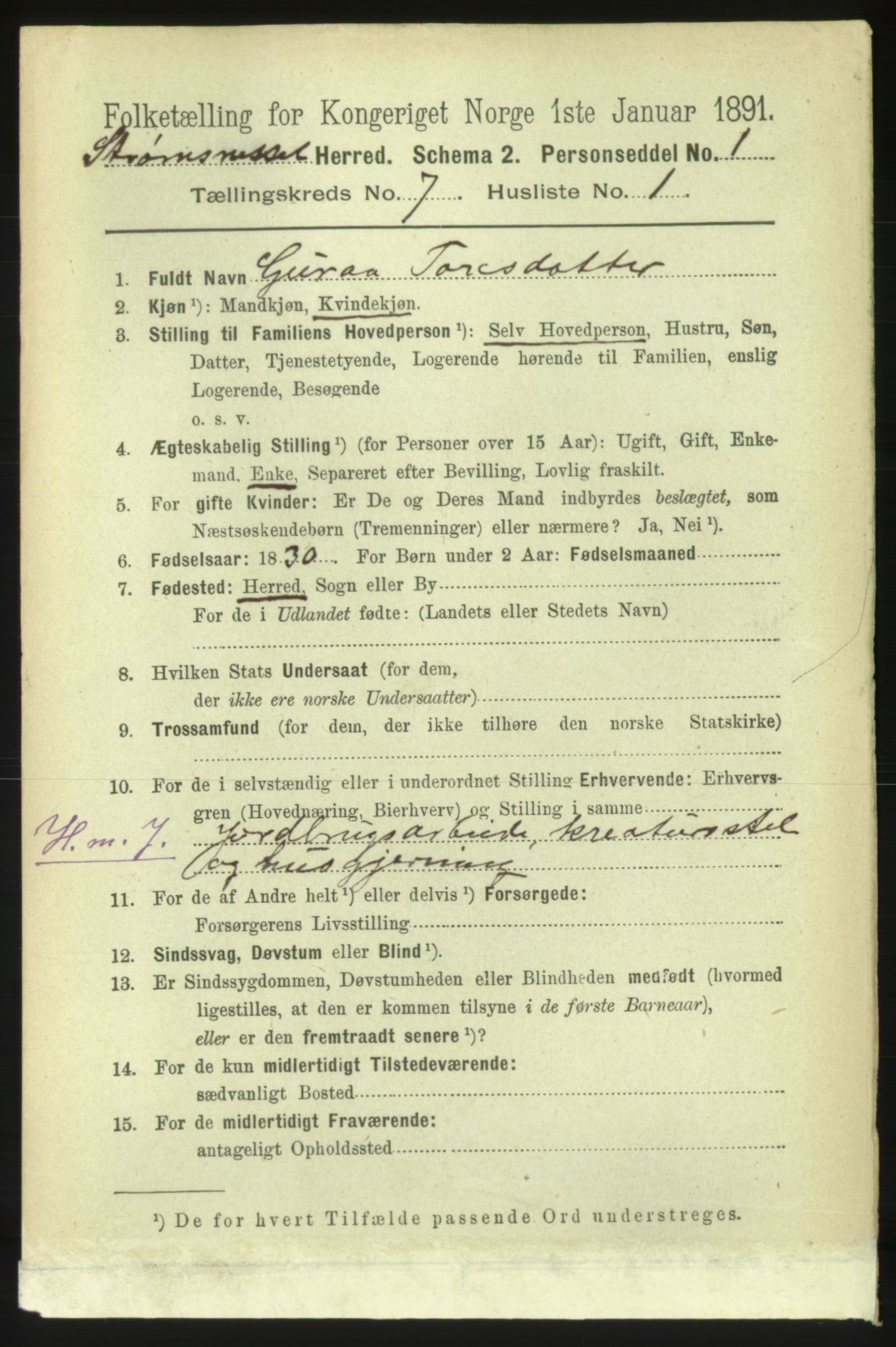 RA, 1891 census for 1559 Straumsnes, 1891, p. 1467