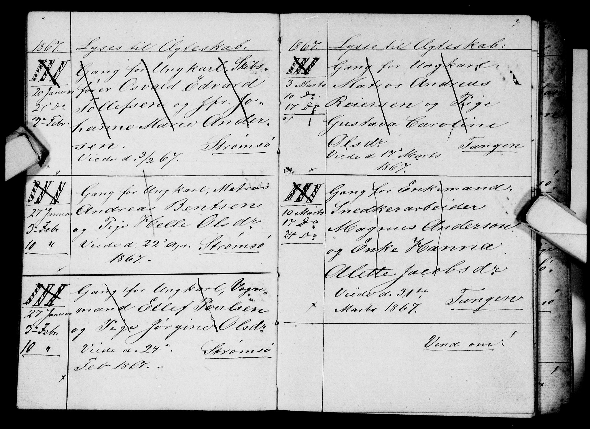 Strømsø kirkebøker, AV/SAKO-A-246/H/Ha/L0003: Banns register no. 3, 1866-1874, p. 7