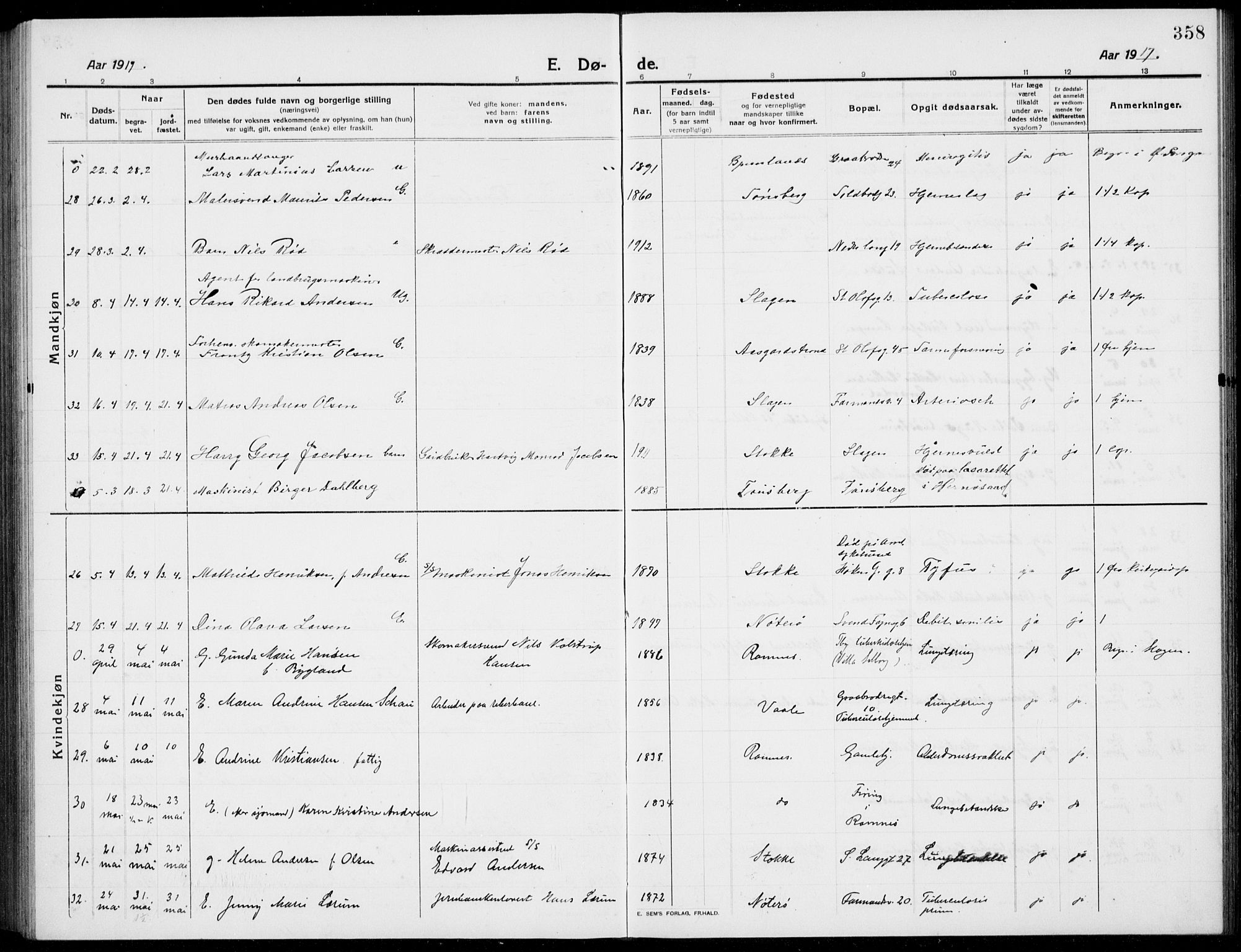 Tønsberg kirkebøker, AV/SAKO-A-330/G/Ga/L0009: Parish register (copy) no. 9, 1913-1920, p. 358