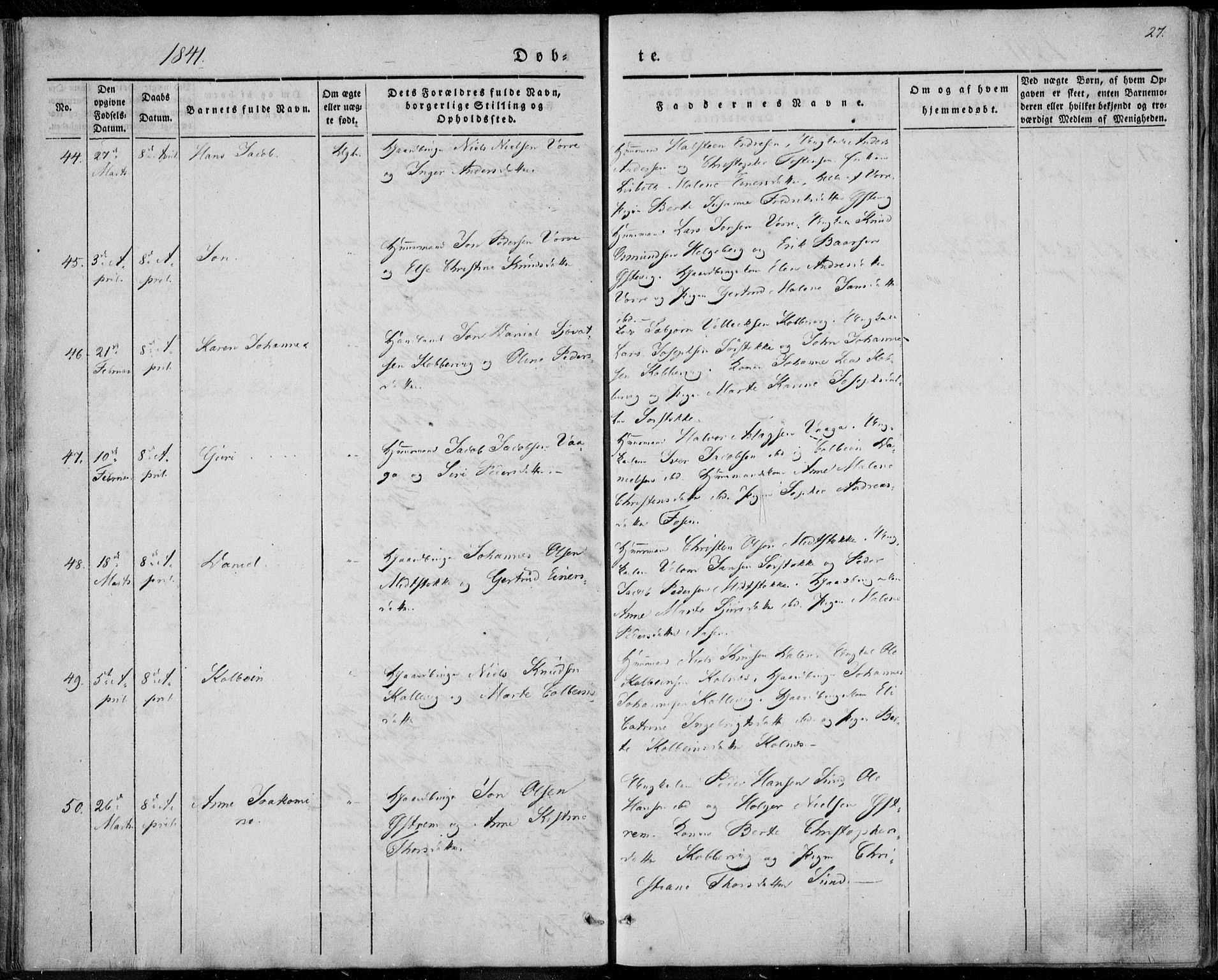 Avaldsnes sokneprestkontor, AV/SAST-A -101851/H/Ha/Haa/L0006: Parish register (official) no. A 6, 1839-1847, p. 27