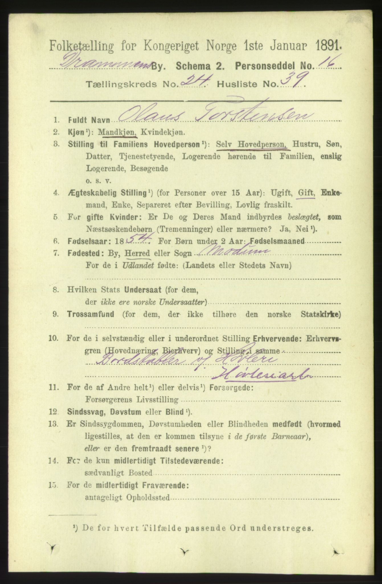 RA, 1891 census for 0602 Drammen, 1891, p. 15147