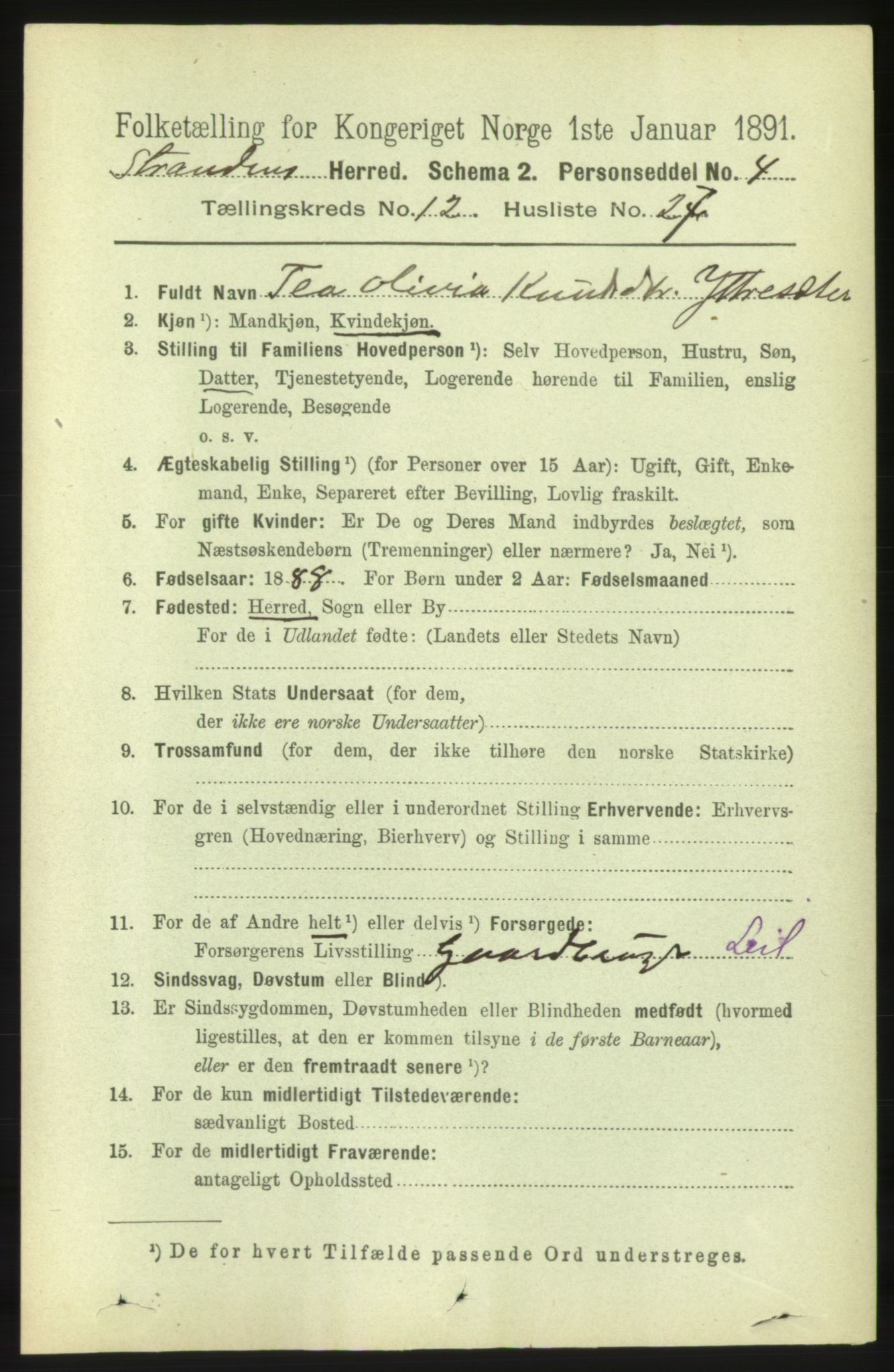 RA, 1891 census for 1525 Stranda, 1891, p. 2771
