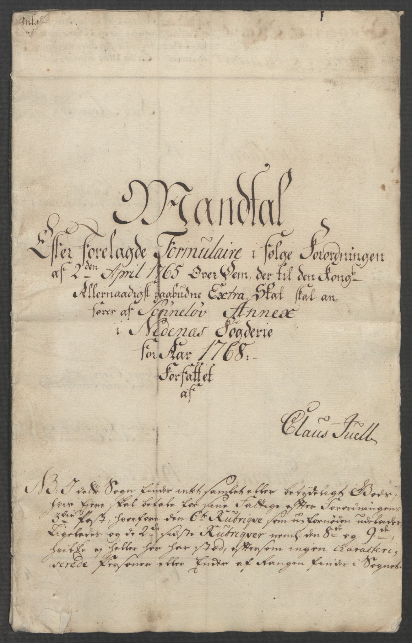 Rentekammeret inntil 1814, Reviderte regnskaper, Fogderegnskap, RA/EA-4092/R39/L2424: Ekstraskatten Nedenes, 1762-1767, p. 491