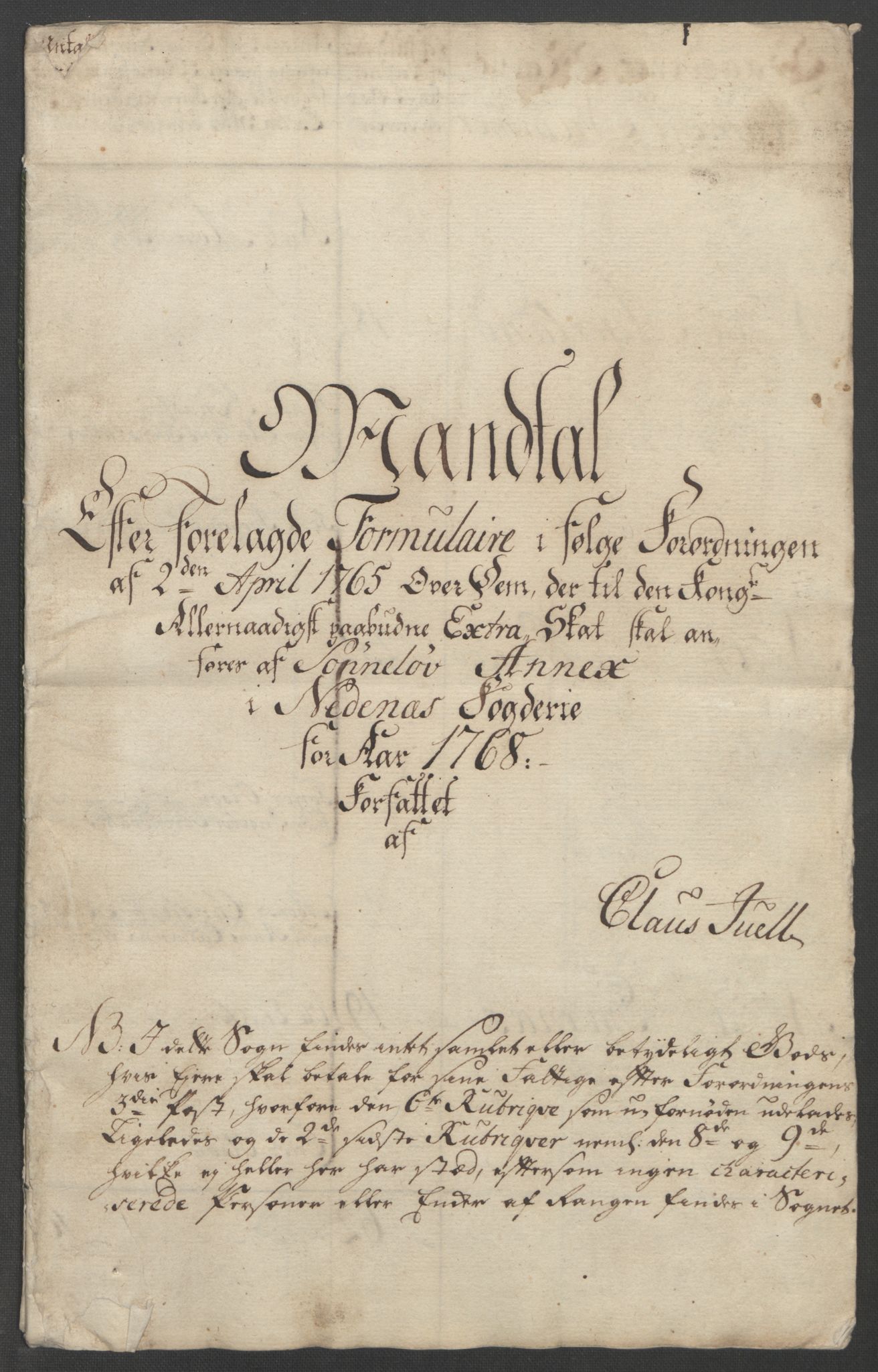 Rentekammeret inntil 1814, Reviderte regnskaper, Fogderegnskap, AV/RA-EA-4092/R39/L2424: Ekstraskatten Nedenes, 1762-1767, p. 491