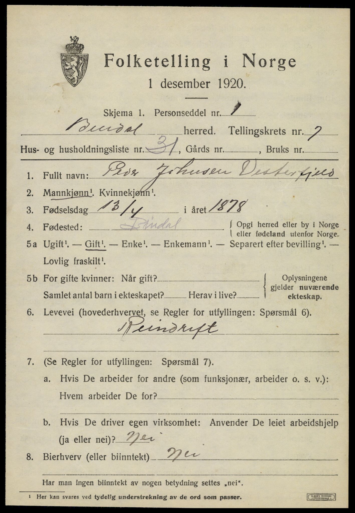 SAT, 1920 census for Bindal, 1920, p. 5893