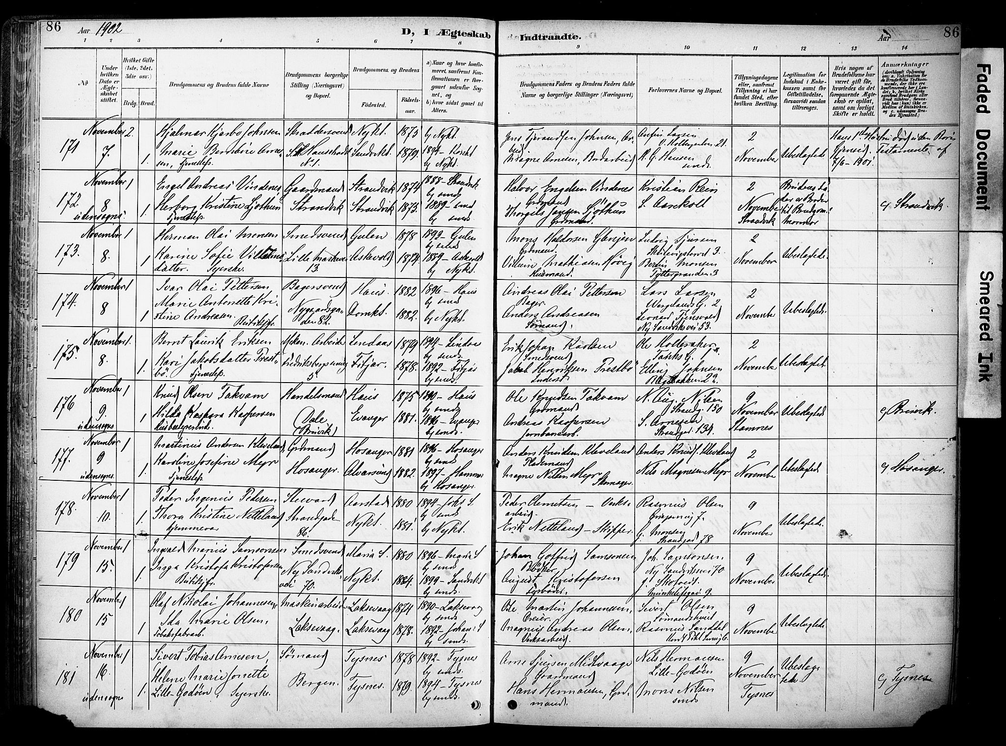 Nykirken Sokneprestembete, AV/SAB-A-77101/H/Haa/L0034: Parish register (official) no. D 4, 1896-1905, p. 86