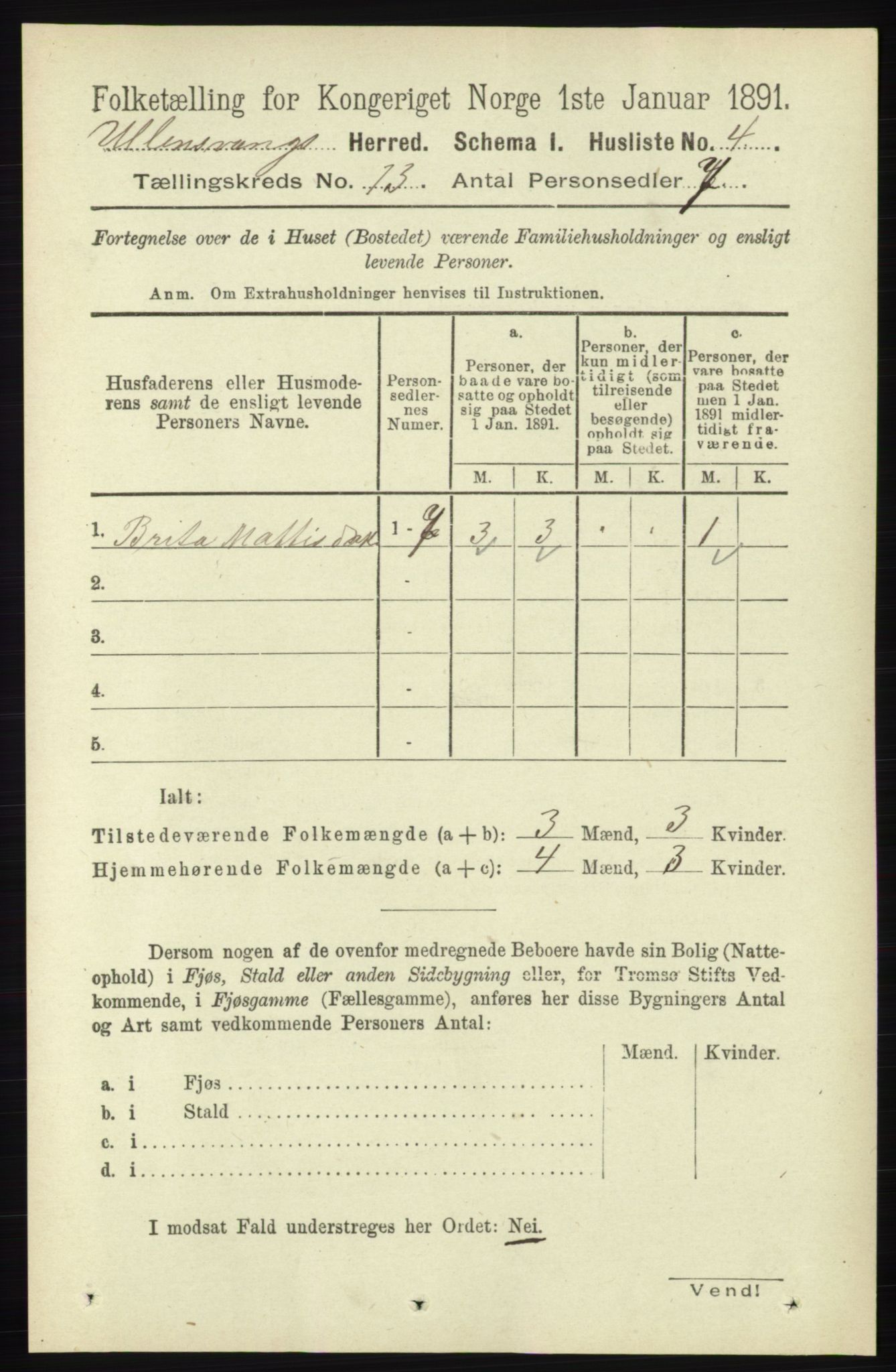 RA, 1891 census for 1230 Ullensvang, 1891, p. 5025