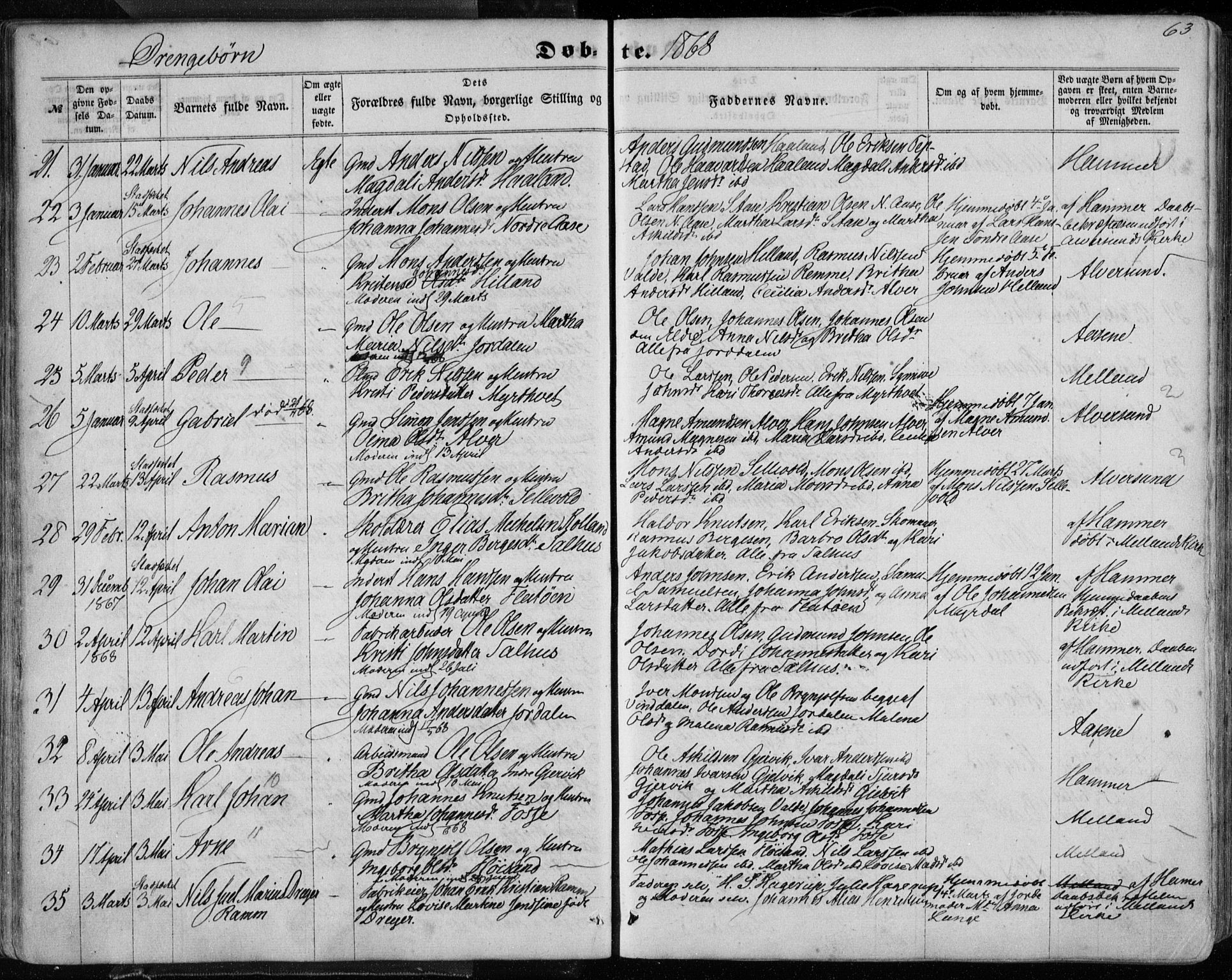 Hamre sokneprestembete, AV/SAB-A-75501/H/Ha/Haa/Haaa/L0014: Parish register (official) no. A 14, 1858-1872, p. 63