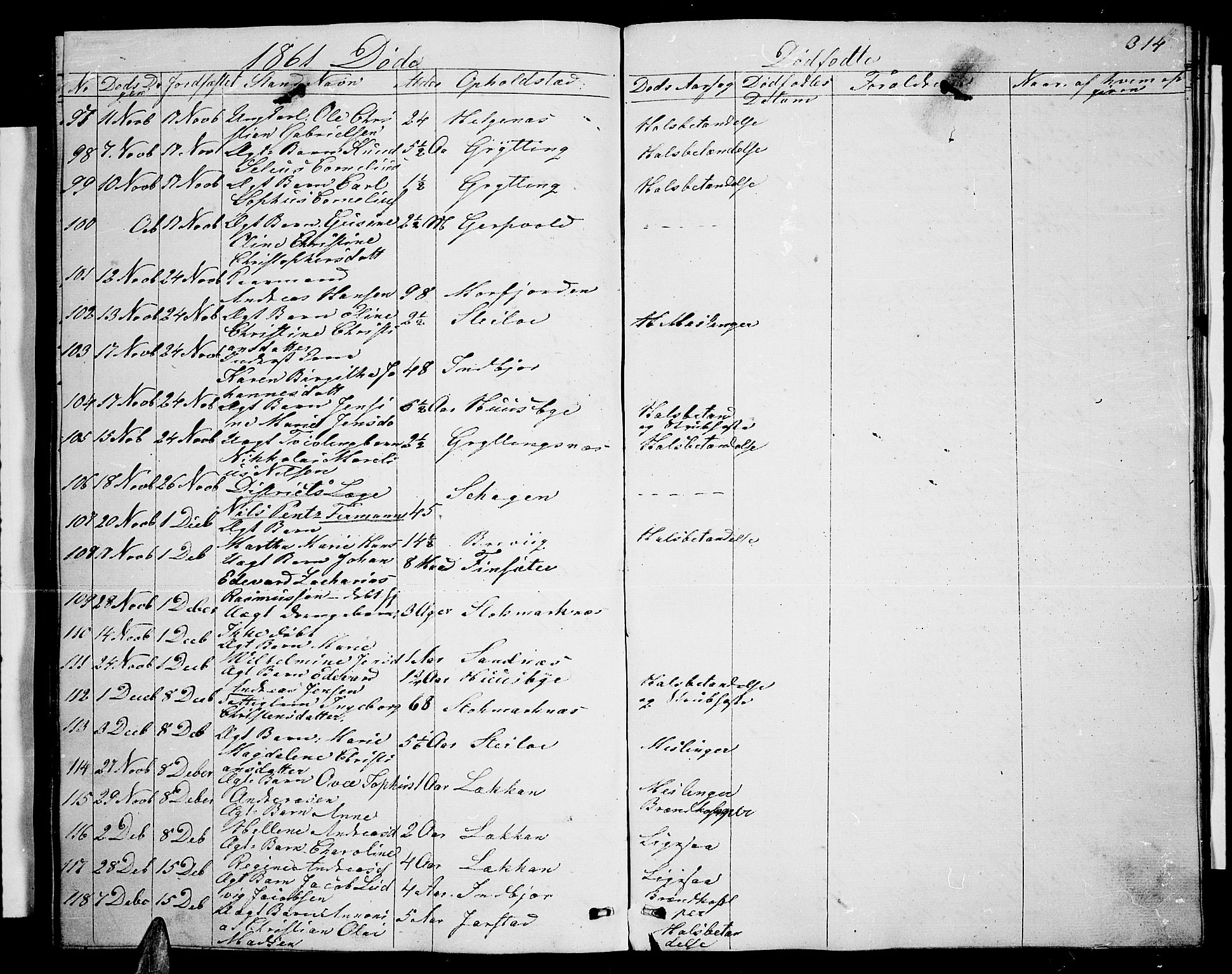 Ministerialprotokoller, klokkerbøker og fødselsregistre - Nordland, AV/SAT-A-1459/888/L1265: Parish register (copy) no. 888C03, 1850-1863, p. 314