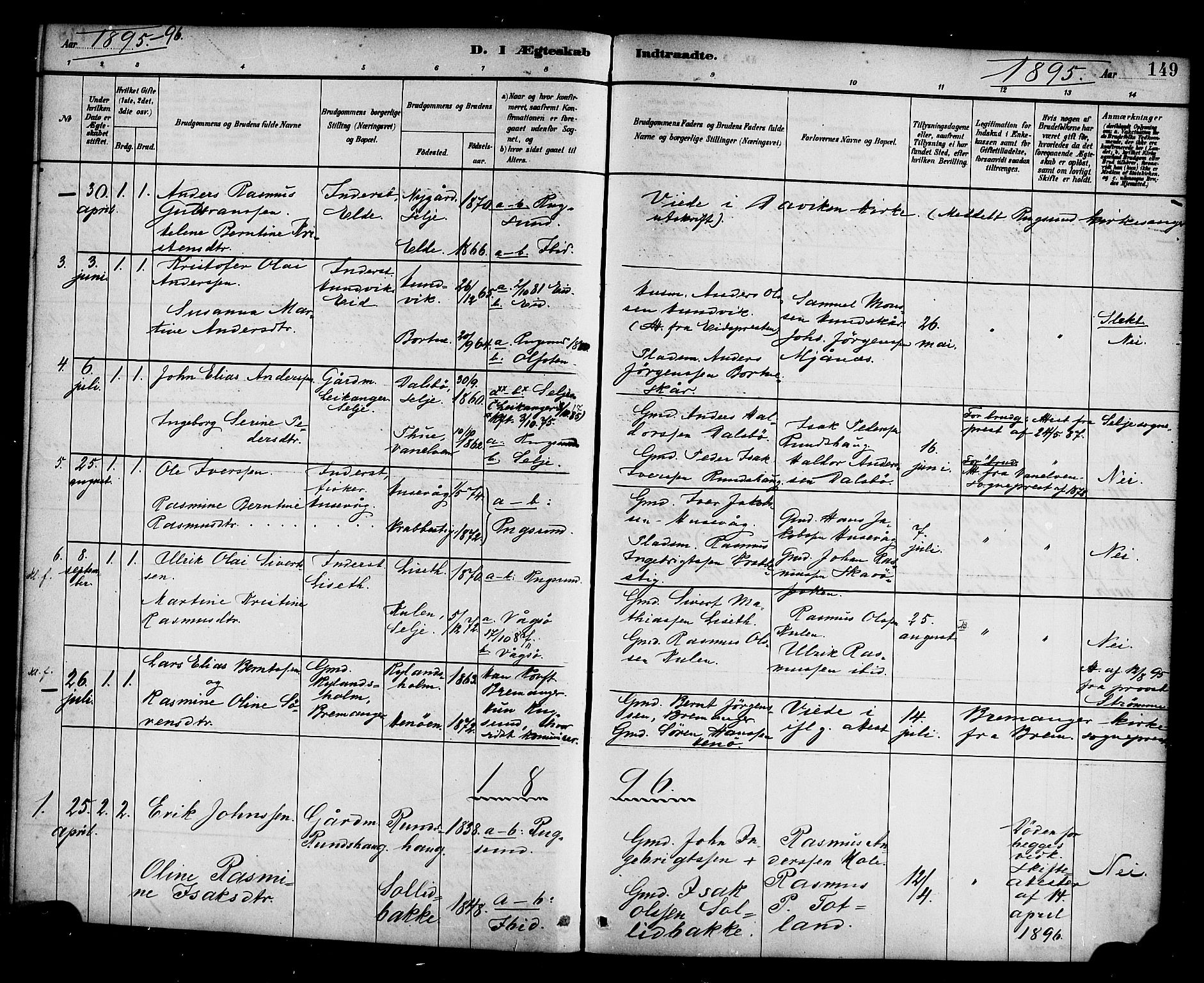 Davik sokneprestembete, SAB/A-79701/H/Haa/Haad/L0001: Parish register (official) no. D 1, 1882-1900, p. 149