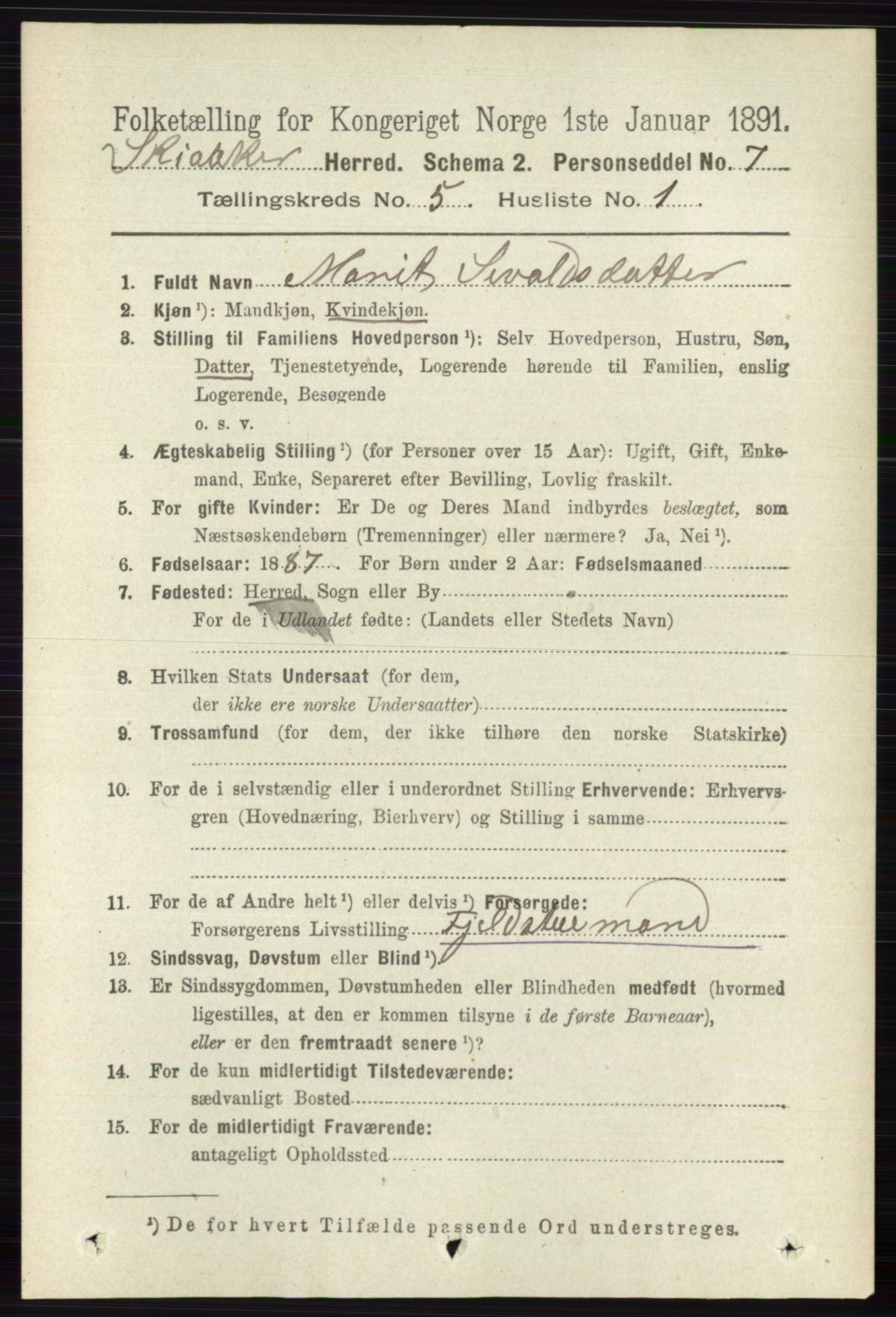 RA, 1891 census for 0513 Skjåk, 1891, p. 1622