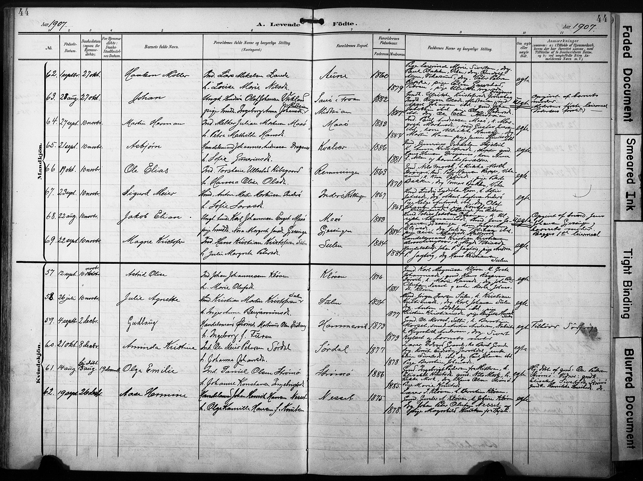 Ministerialprotokoller, klokkerbøker og fødselsregistre - Sør-Trøndelag, SAT/A-1456/640/L0580: Parish register (official) no. 640A05, 1902-1910, p. 44