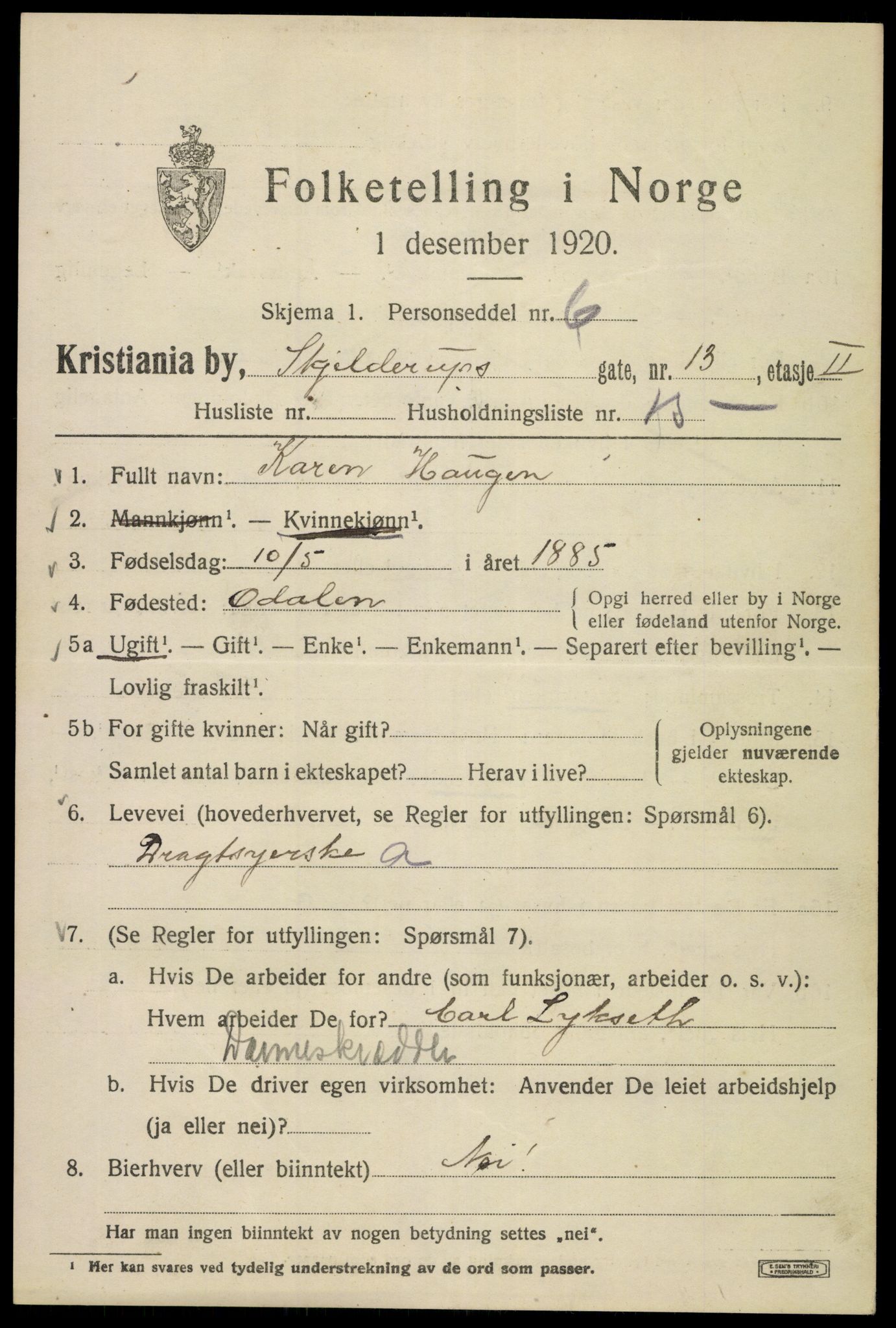 SAO, 1920 census for Kristiania, 1920, p. 513105