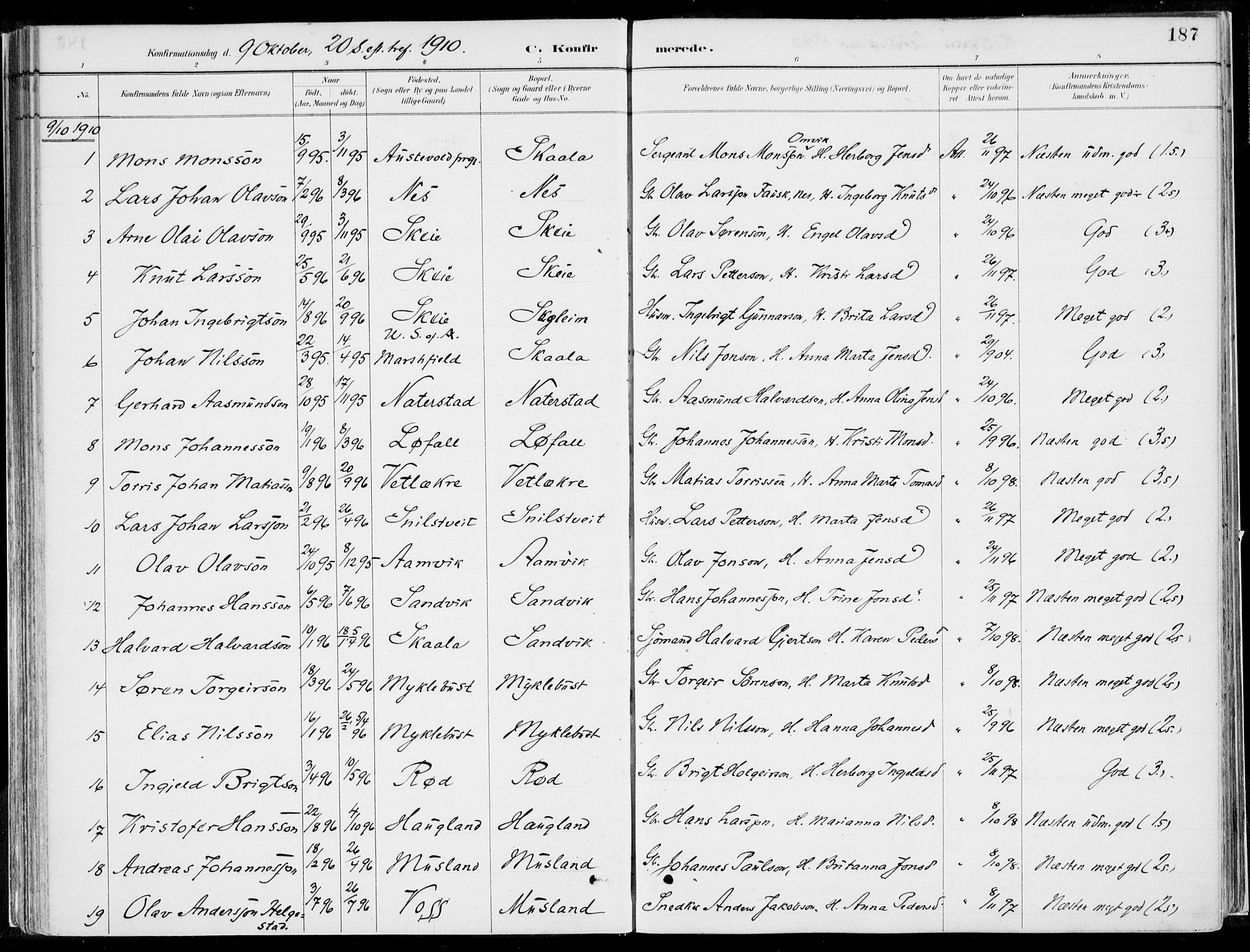 Kvinnherad sokneprestembete, SAB/A-76401/H/Haa: Parish register (official) no. B  1, 1887-1921, p. 187