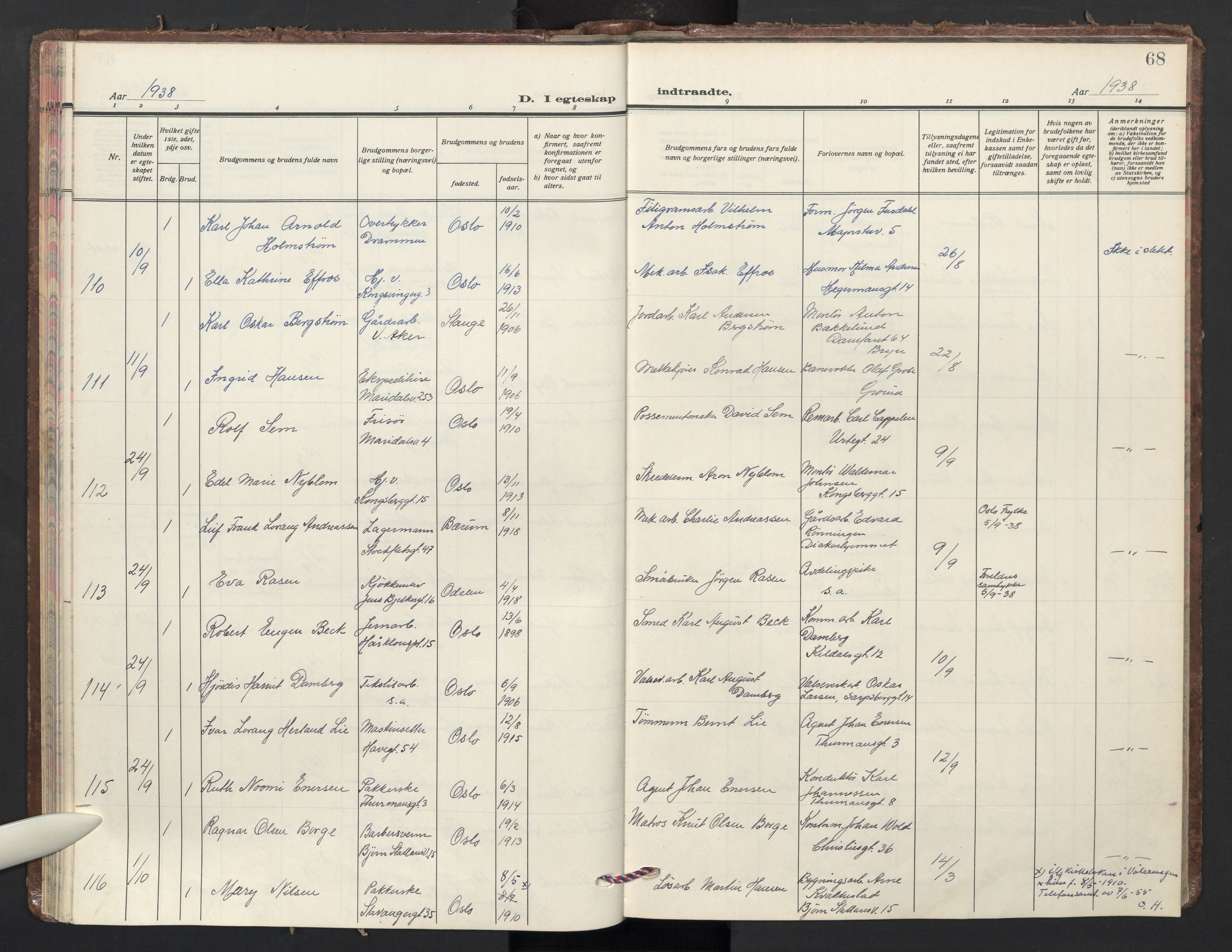Sagene prestekontor Kirkebøker, SAO/A-10796/F/L0018: Parish register (official) no. 18, 1935-1940, p. 68