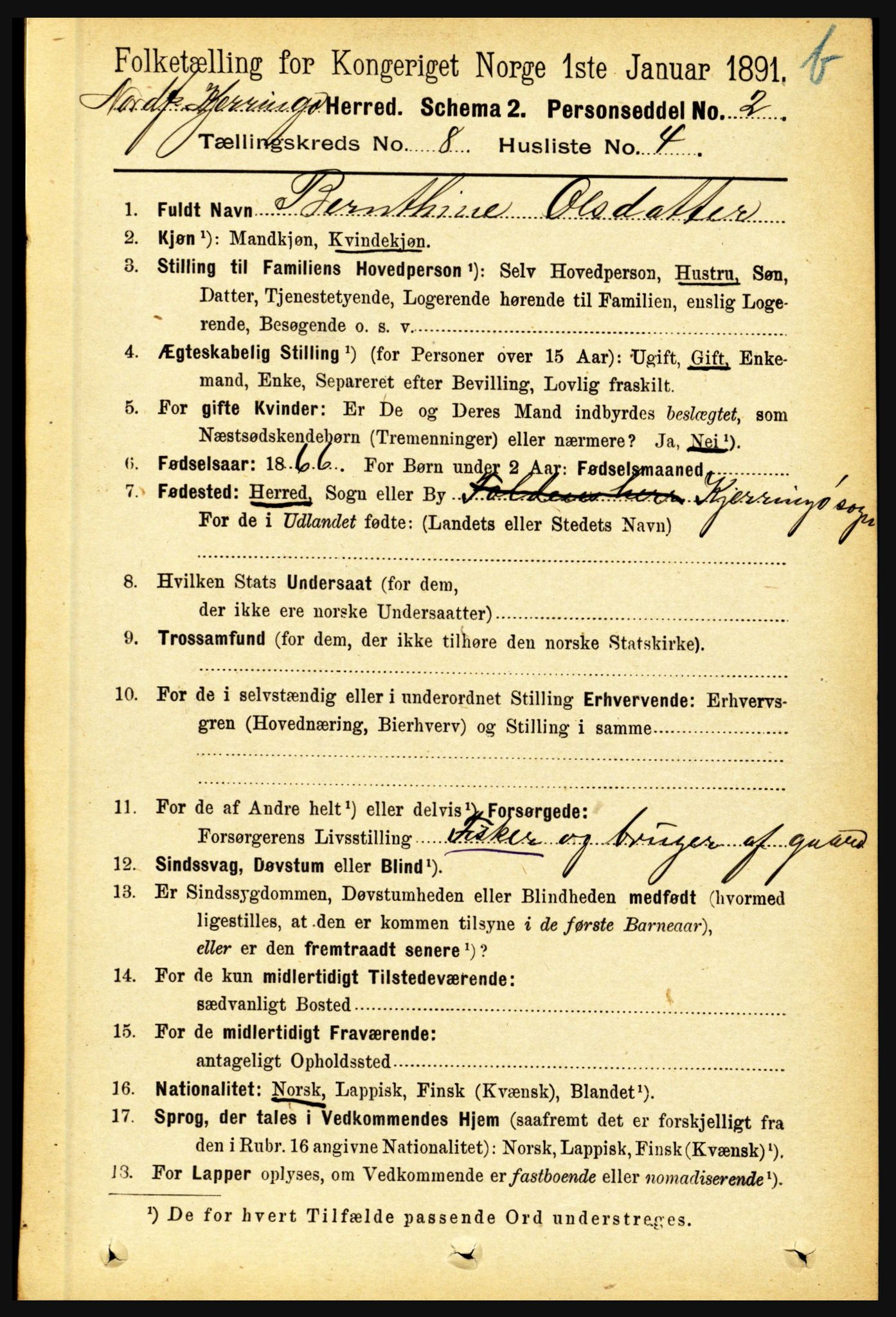 RA, 1891 census for 1846 Nordfold-Kjerringøy, 1891, p. 2000