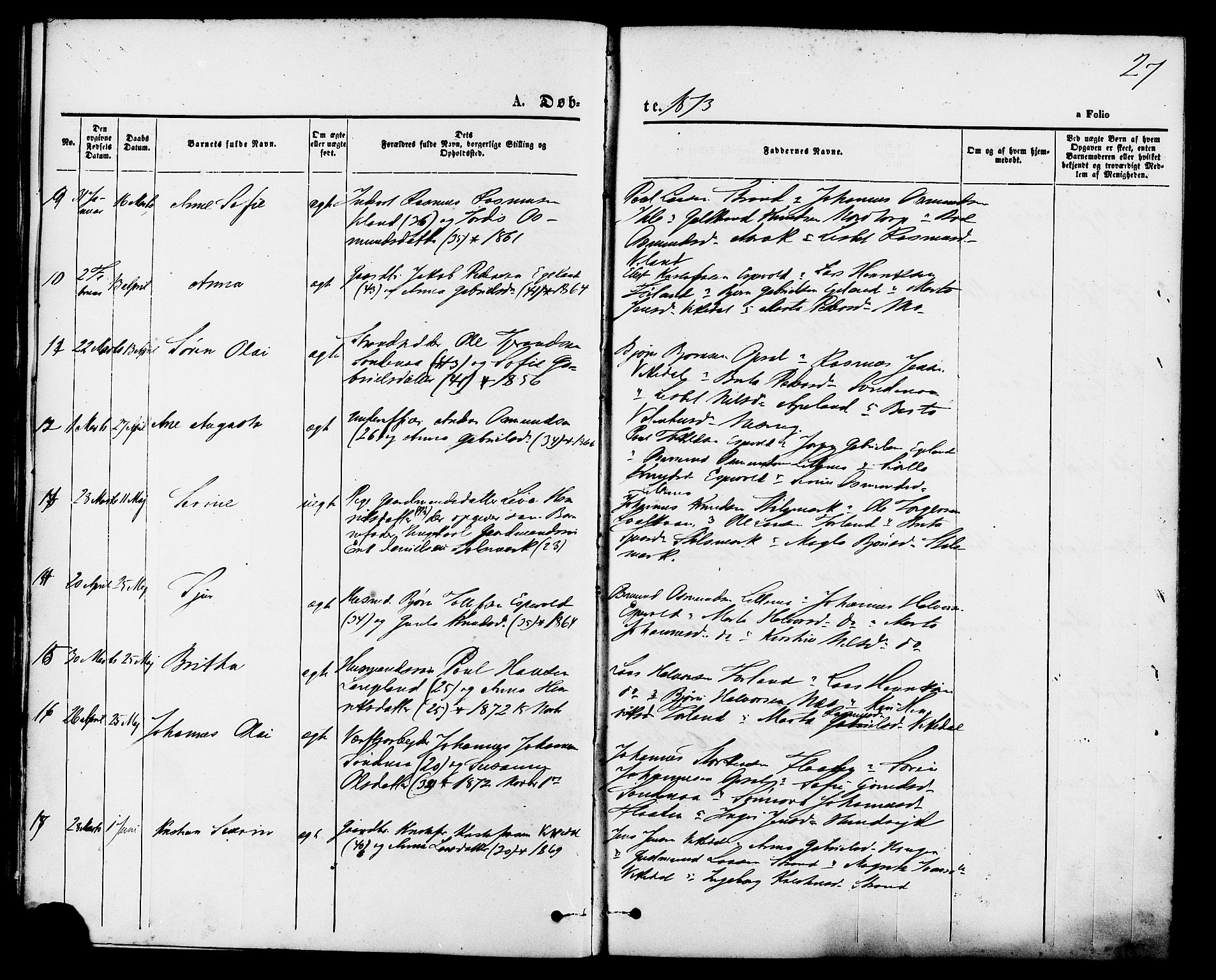 Vikedal sokneprestkontor, SAST/A-101840/01/IV: Parish register (official) no. A 7, 1868-1883, p. 27