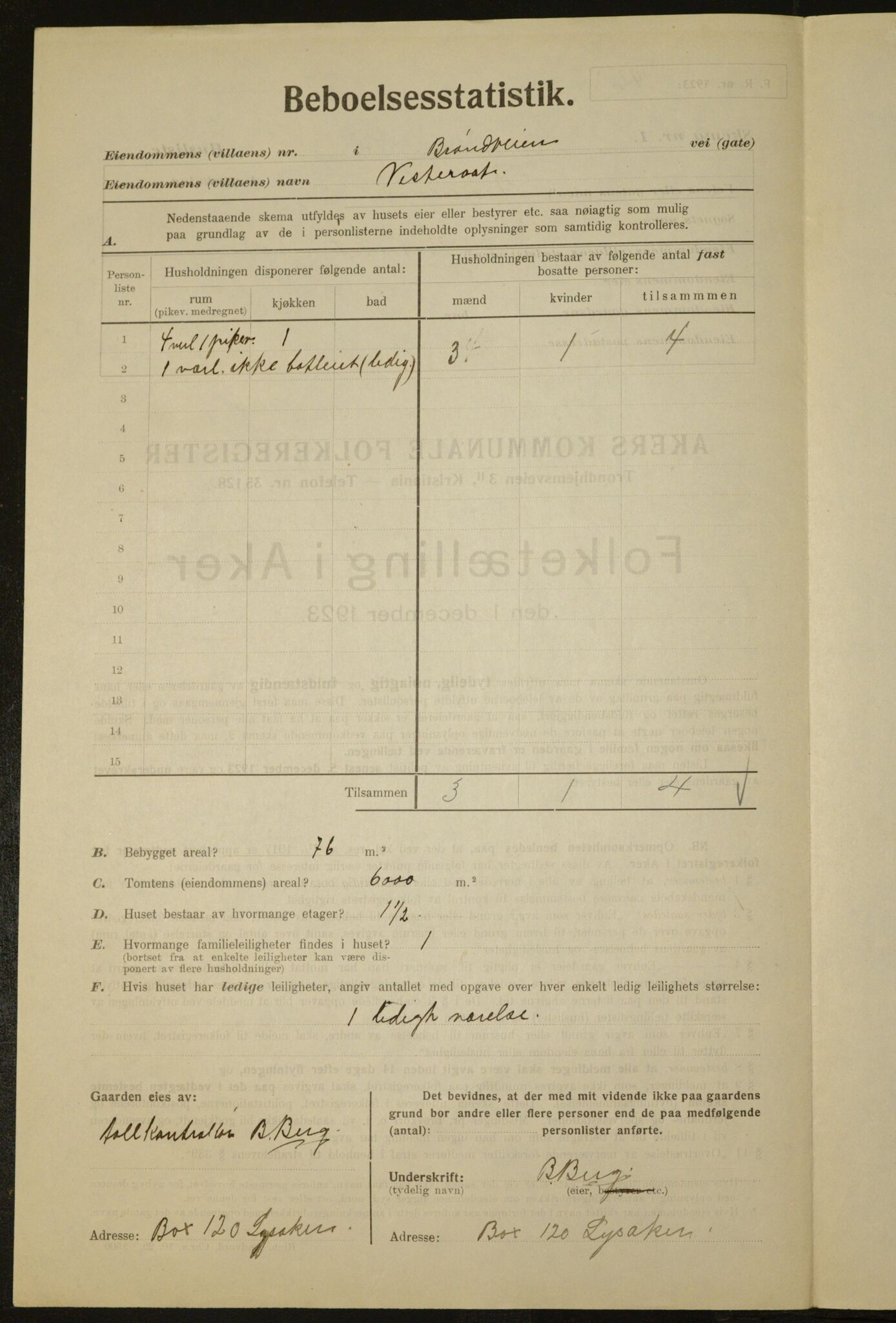 , Municipal Census 1923 for Aker, 1923, p. 809