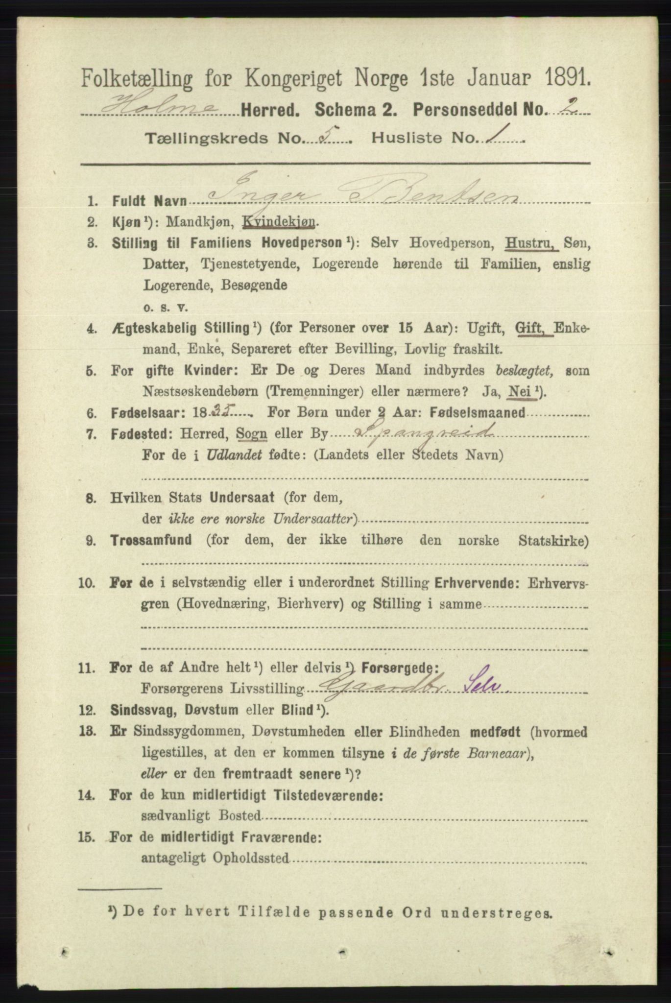 RA, 1891 census for 1020 Holum, 1891, p. 1237