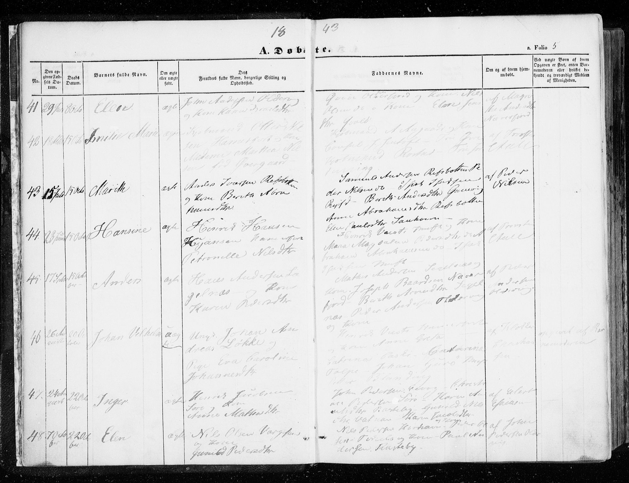 Hammerfest sokneprestkontor, AV/SATØ-S-1347/H/Ha/L0004.kirke: Parish register (official) no. 4, 1843-1856, p. 5