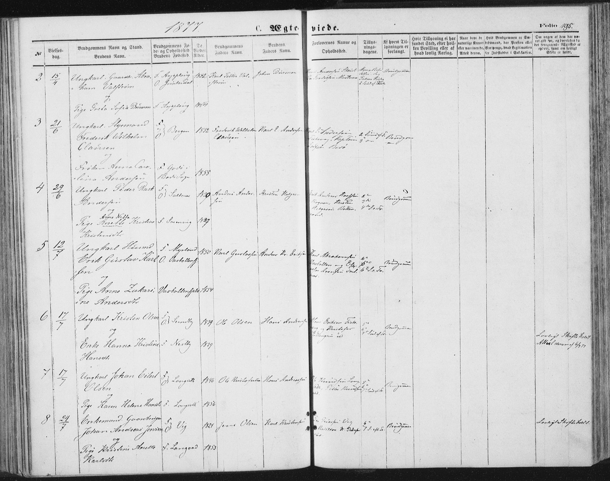 Ministerialprotokoller, klokkerbøker og fødselsregistre - Nordland, AV/SAT-A-1459/847/L0668: Parish register (official) no. 847A08, 1872-1886, p. 195