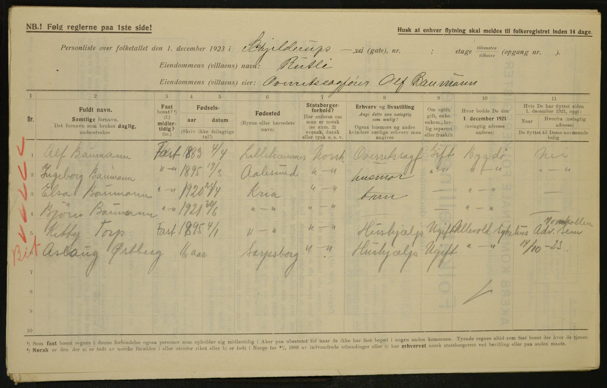 , Municipal Census 1923 for Aker, 1923, p. 4873