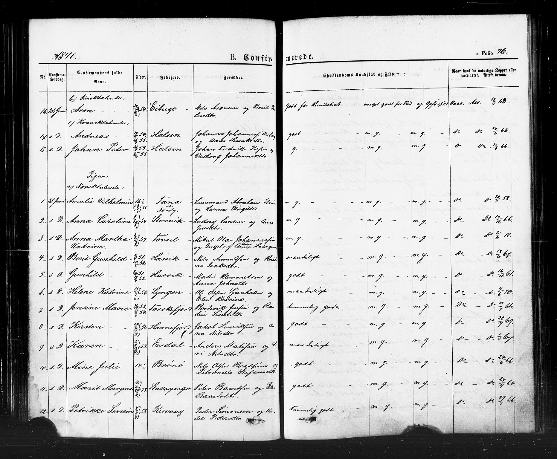 Hammerfest sokneprestkontor, AV/SATØ-S-1347/H/Ha/L0007.kirke: Parish register (official) no. 7, 1869-1884, p. 76