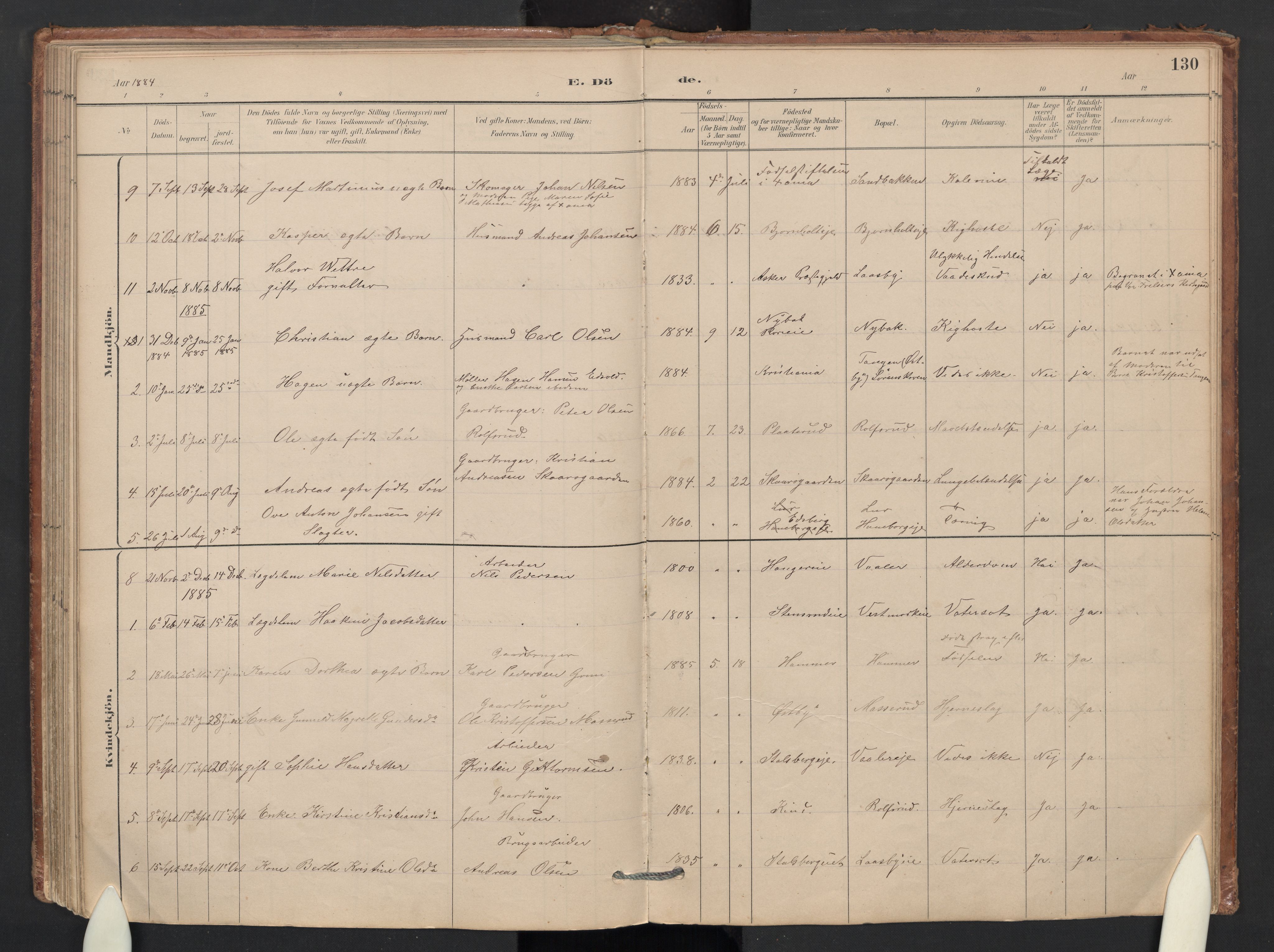 Skedsmo prestekontor Kirkebøker, SAO/A-10033a/G/Gb/L0001: Parish register (copy) no. II 1, 1883-1903, p. 130