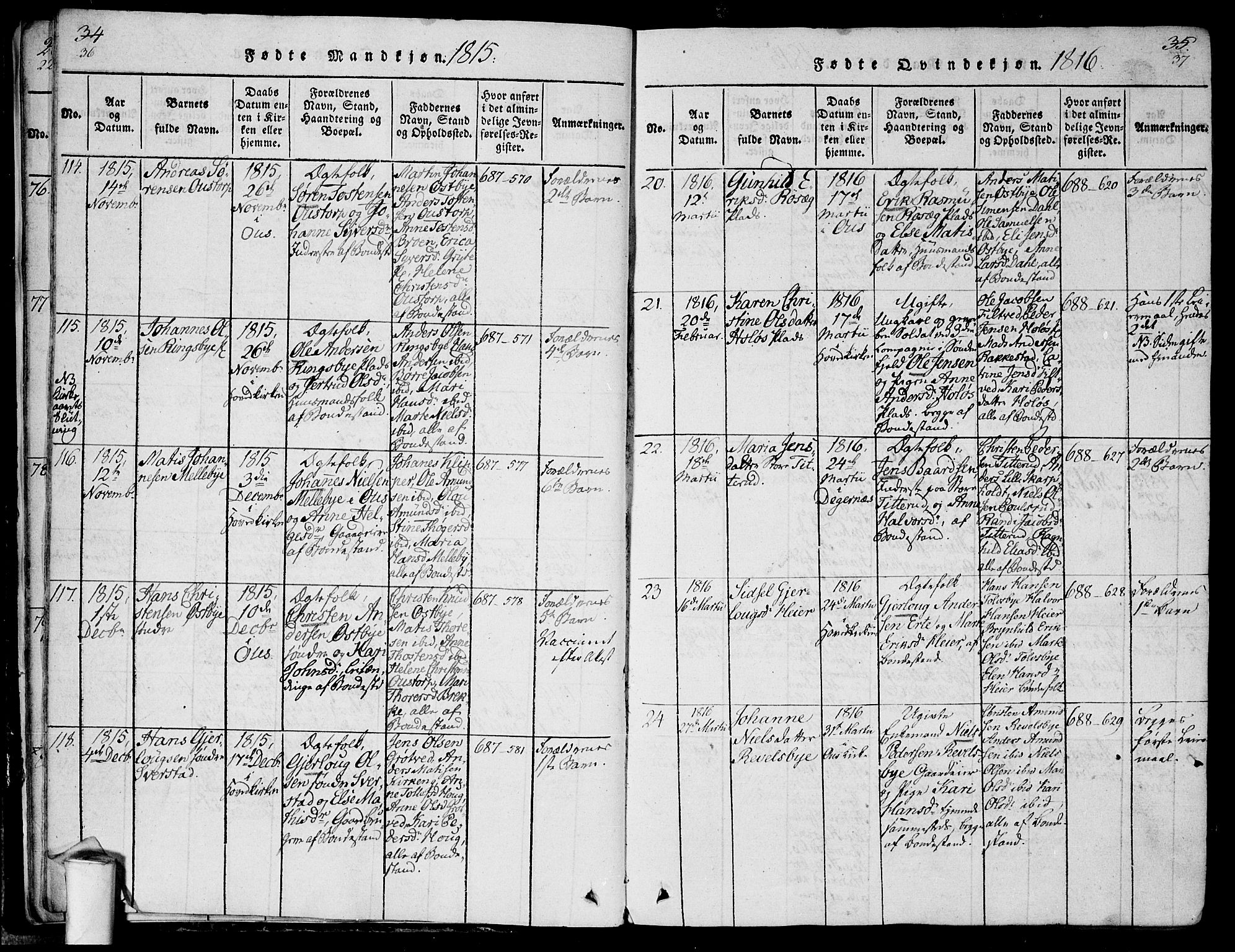 Rakkestad prestekontor Kirkebøker, AV/SAO-A-2008/F/Fa/L0006: Parish register (official) no. I 6, 1814-1824, p. 36-37