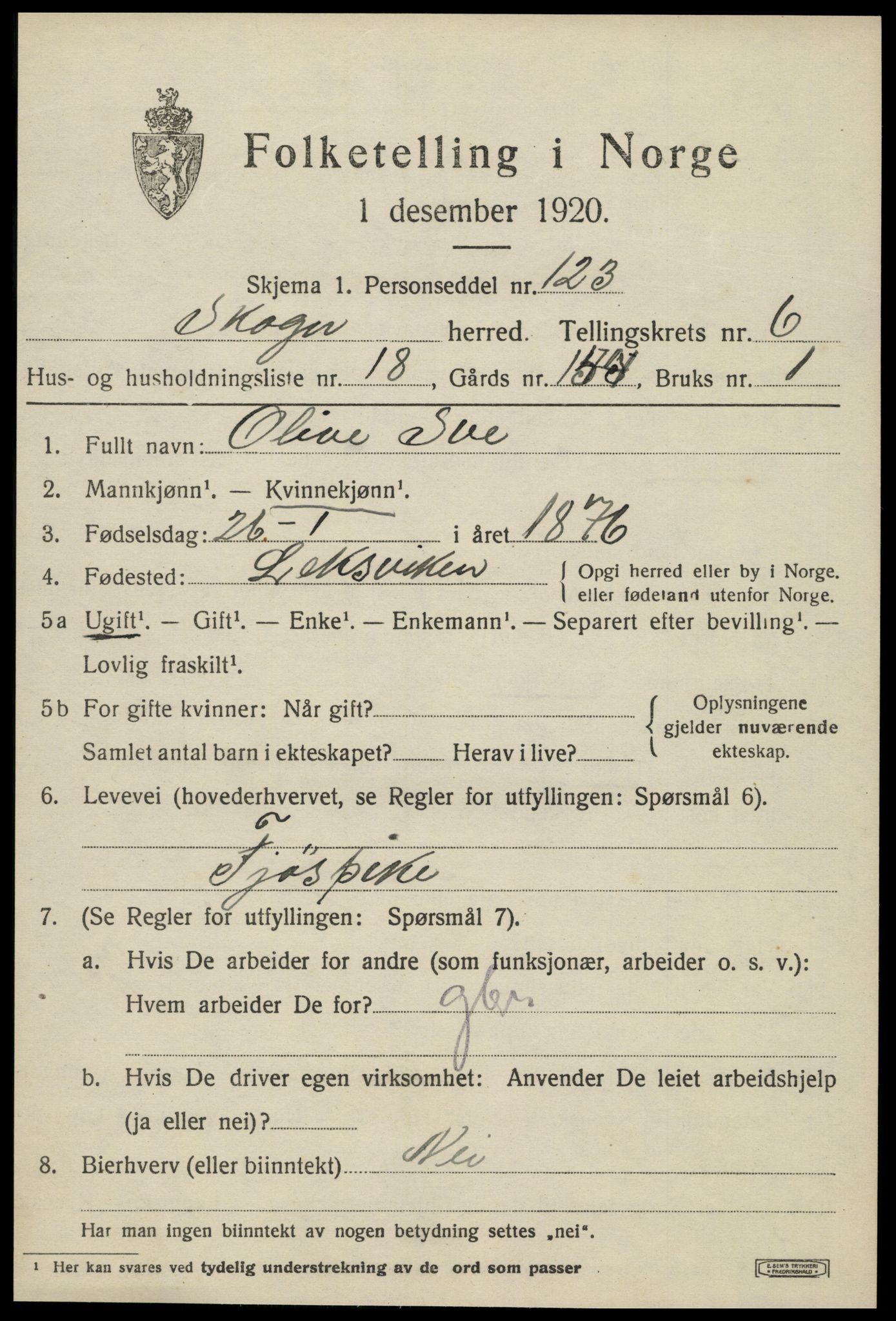 SAT, 1920 census for Skogn, 1920, p. 7649