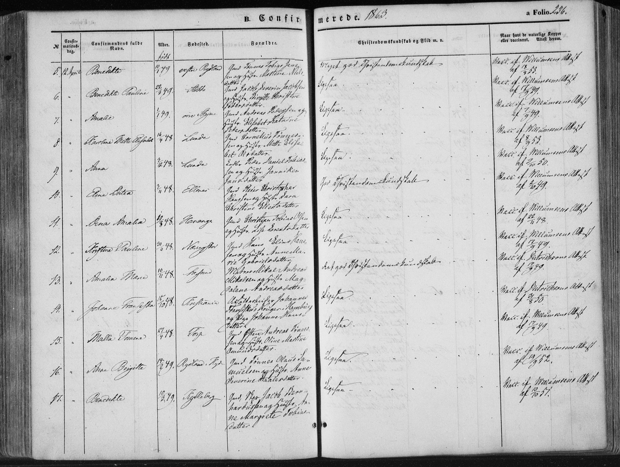 Lista sokneprestkontor, AV/SAK-1111-0027/F/Fa/L0011: Parish register (official) no. A 11, 1861-1878, p. 236