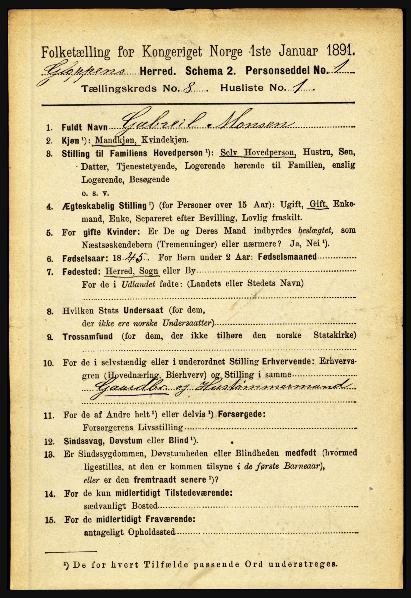 RA, 1891 census for 1445 Gloppen, 1891, p. 3151