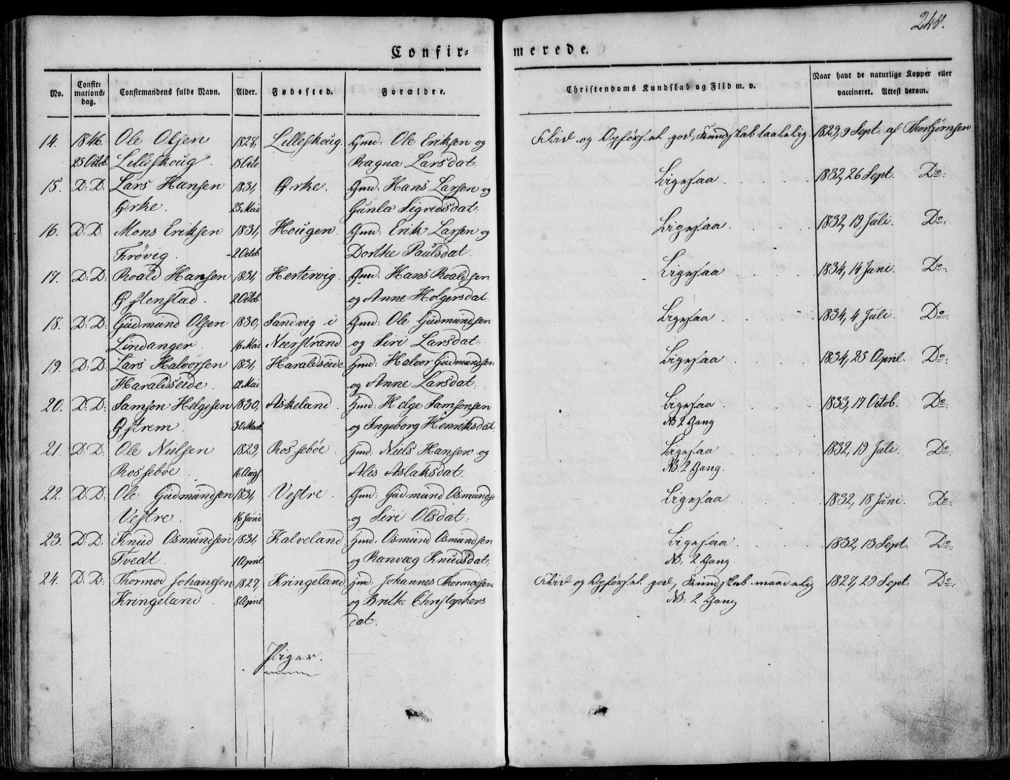 Skjold sokneprestkontor, AV/SAST-A-101847/H/Ha/Haa/L0006: Parish register (official) no. A 6.1, 1835-1858, p. 245