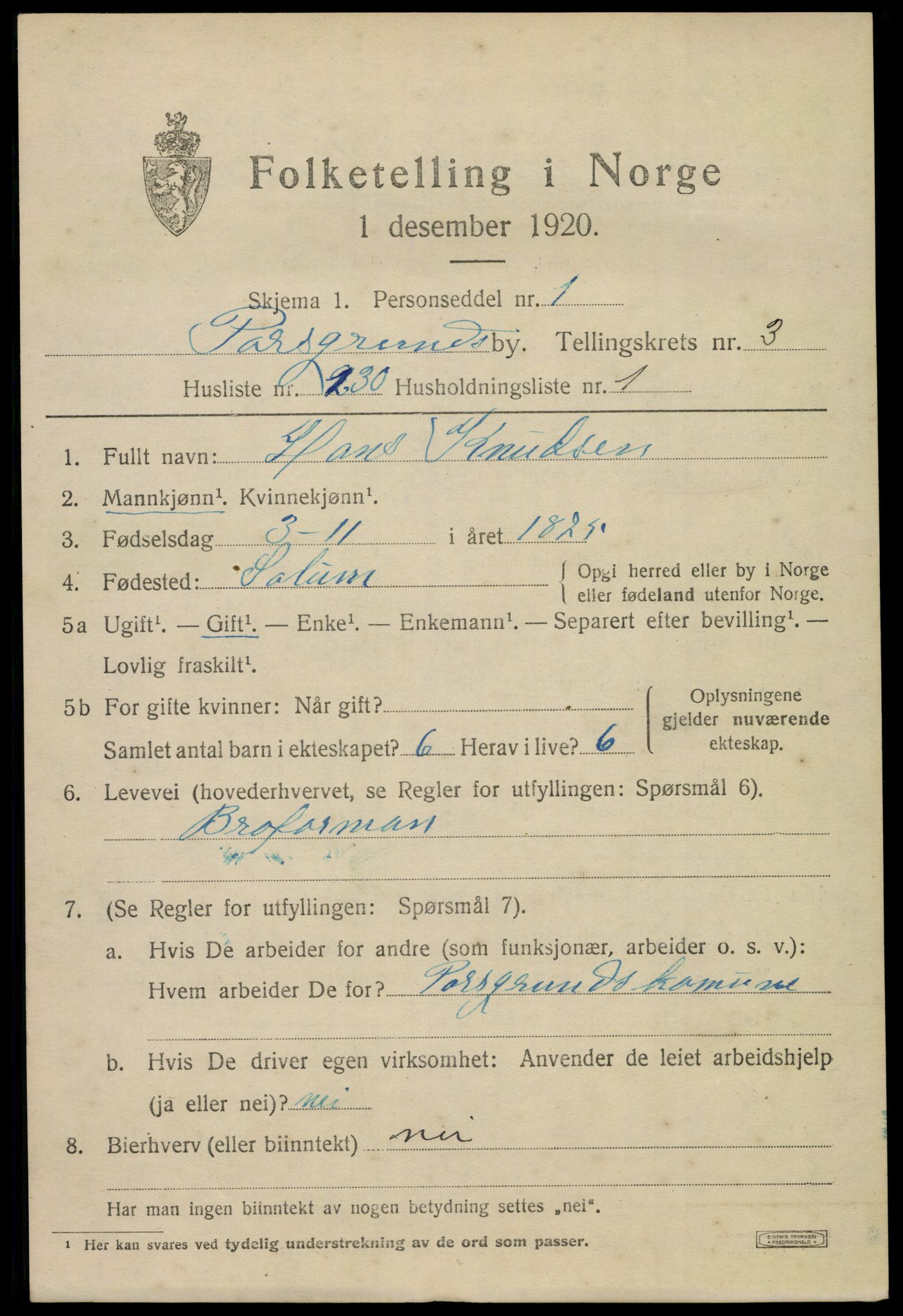 SAKO, 1920 census for Porsgrunn, 1920, p. 17331