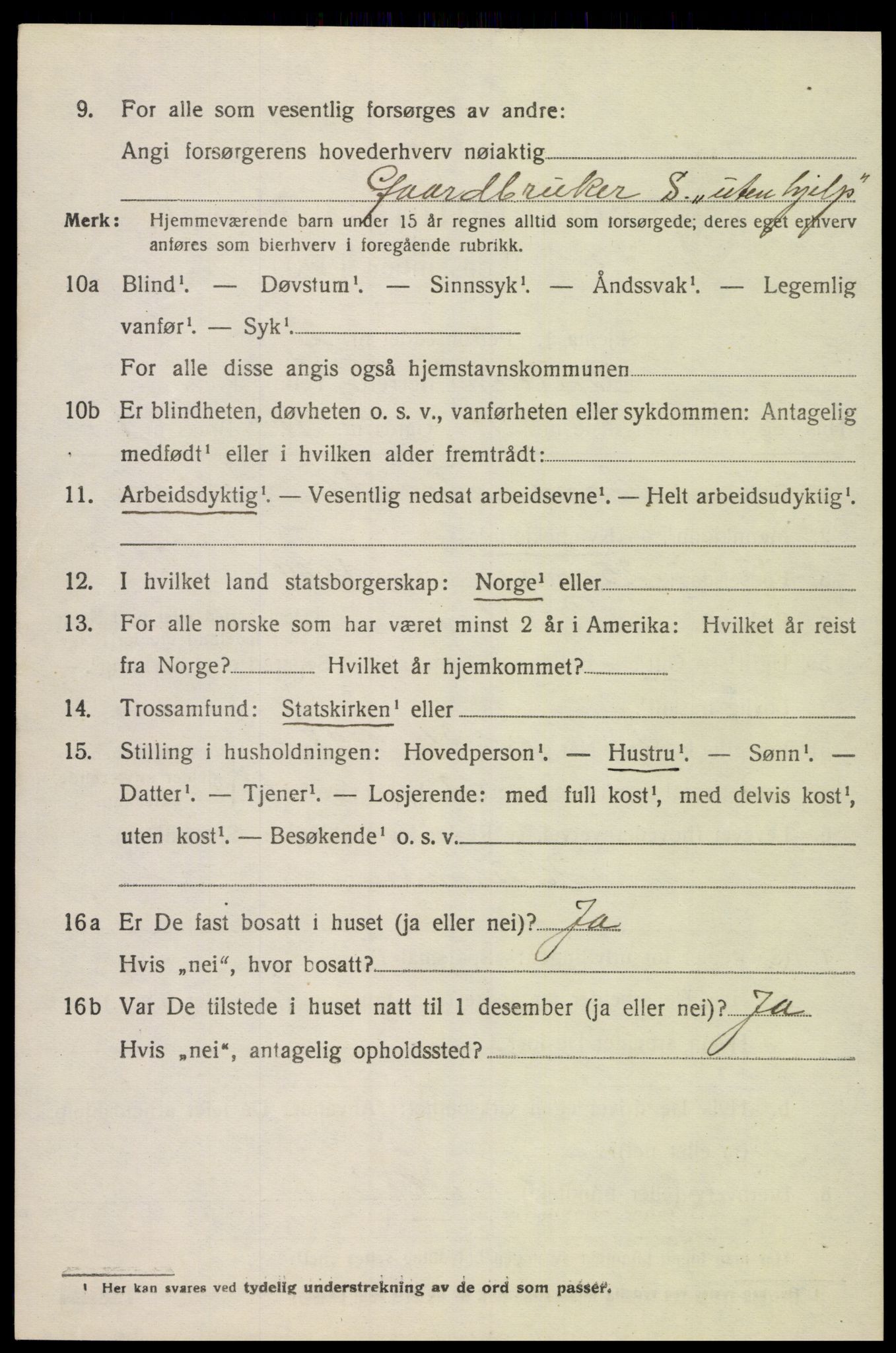 SAK, 1920 census for Bjelland, 1920, p. 2060