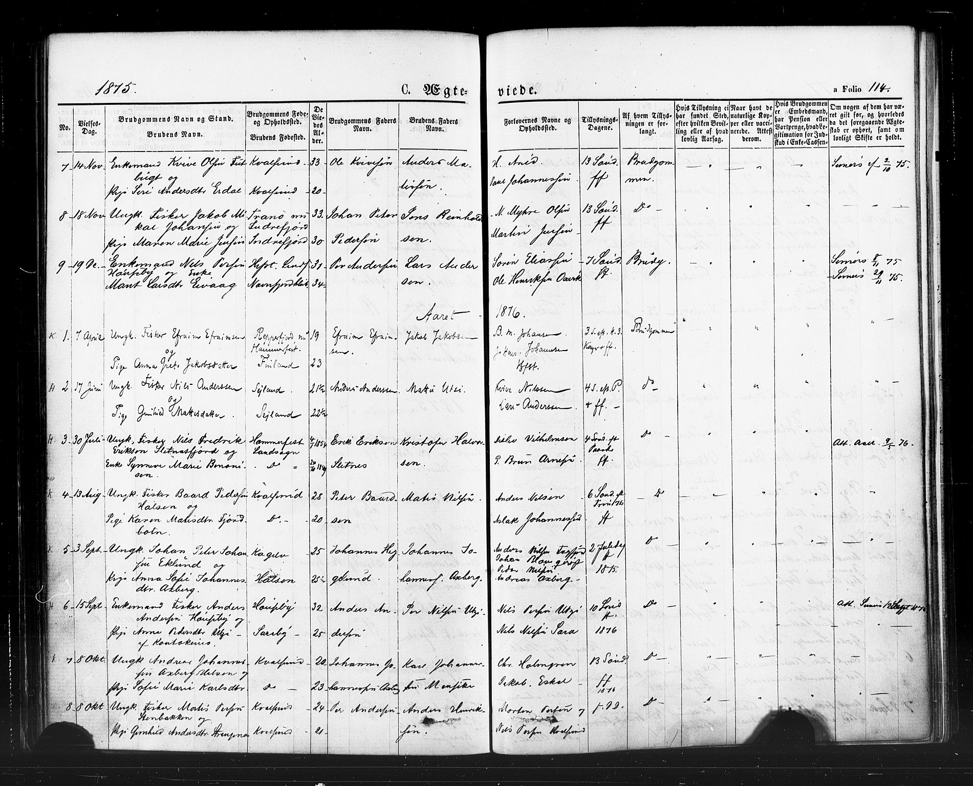 Hammerfest sokneprestkontor, AV/SATØ-S-1347/H/Ha/L0007.kirke: Parish register (official) no. 7, 1869-1884, p. 114