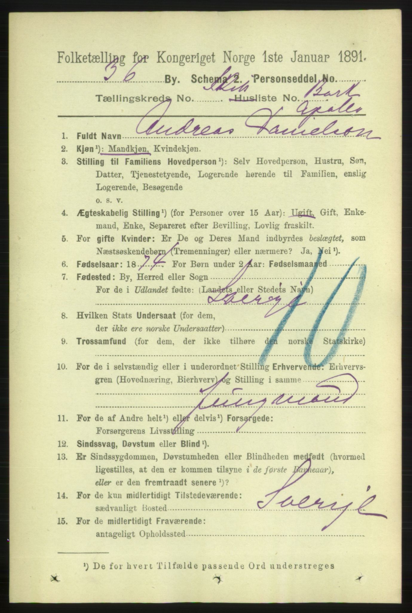 RA, 1891 census for 1001 Kristiansand, 1891, p. 16079