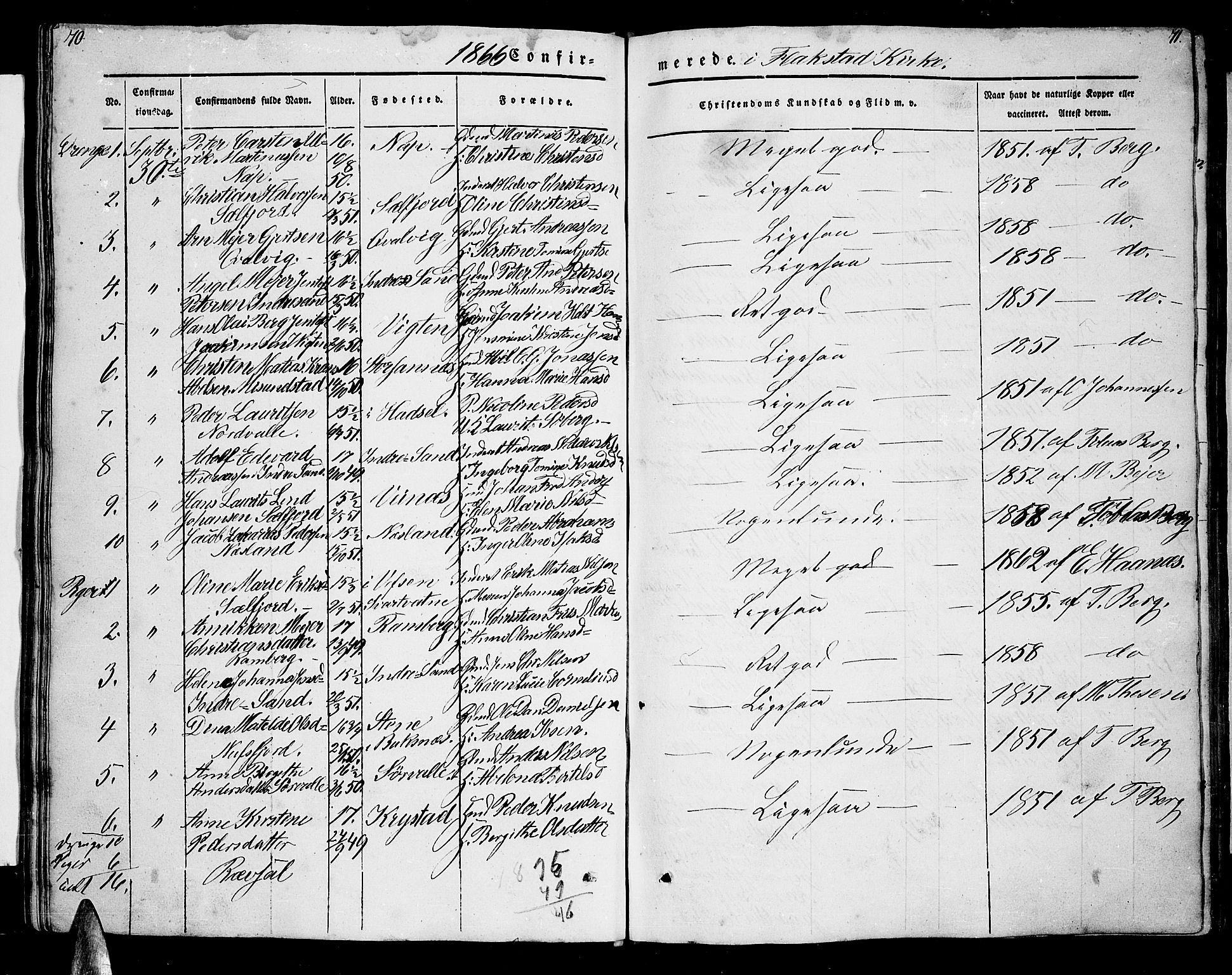 Ministerialprotokoller, klokkerbøker og fødselsregistre - Nordland, AV/SAT-A-1459/885/L1212: Parish register (copy) no. 885C01, 1847-1873, p. 70-71