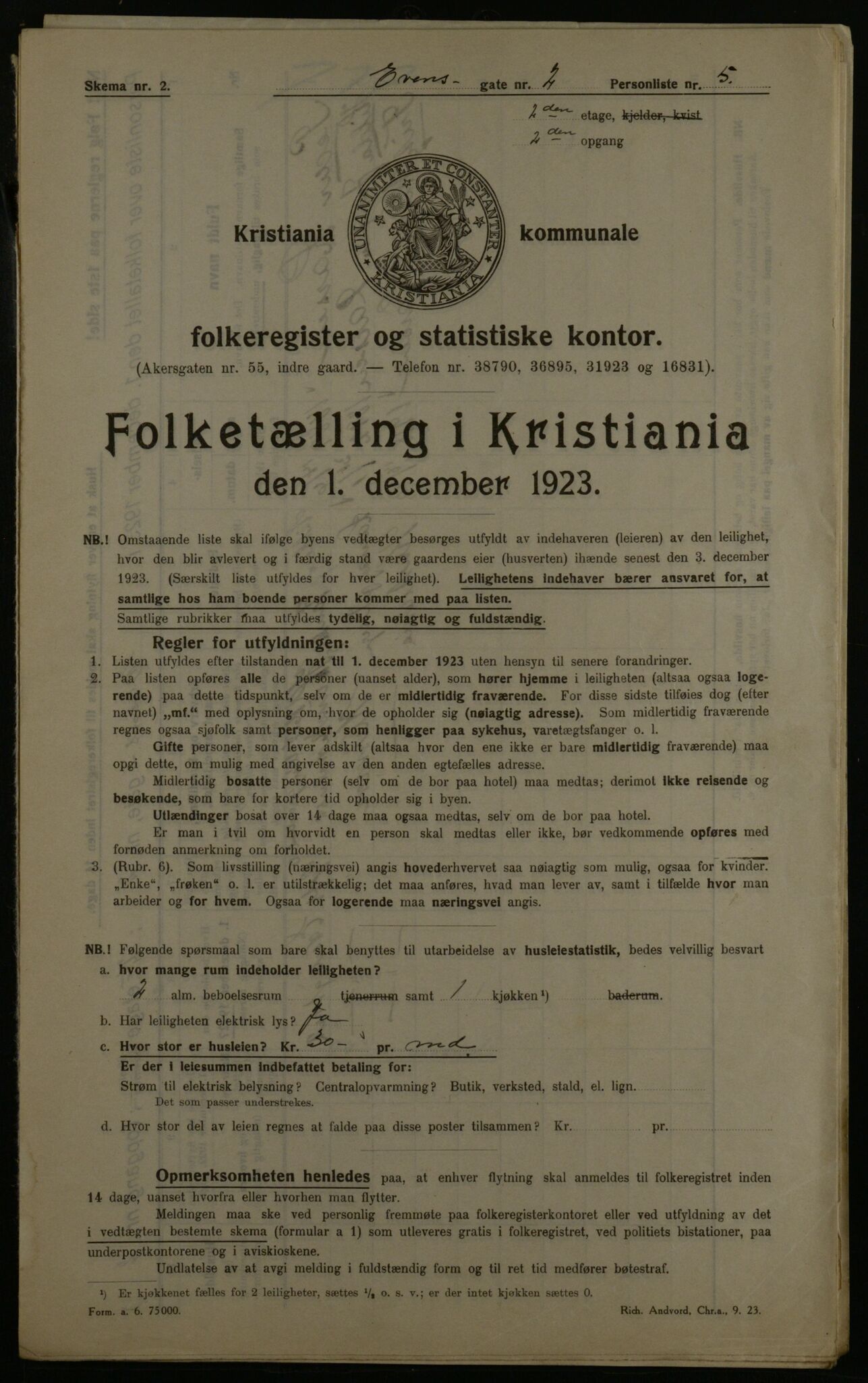 OBA, Municipal Census 1923 for Kristiania, 1923, p. 25764
