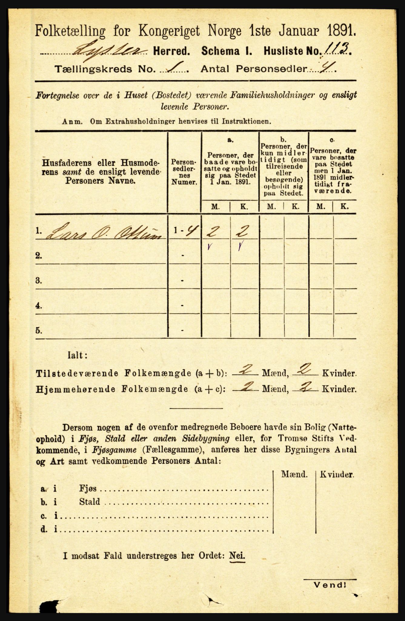 RA, 1891 census for 1426 Luster, 1891, p. 147