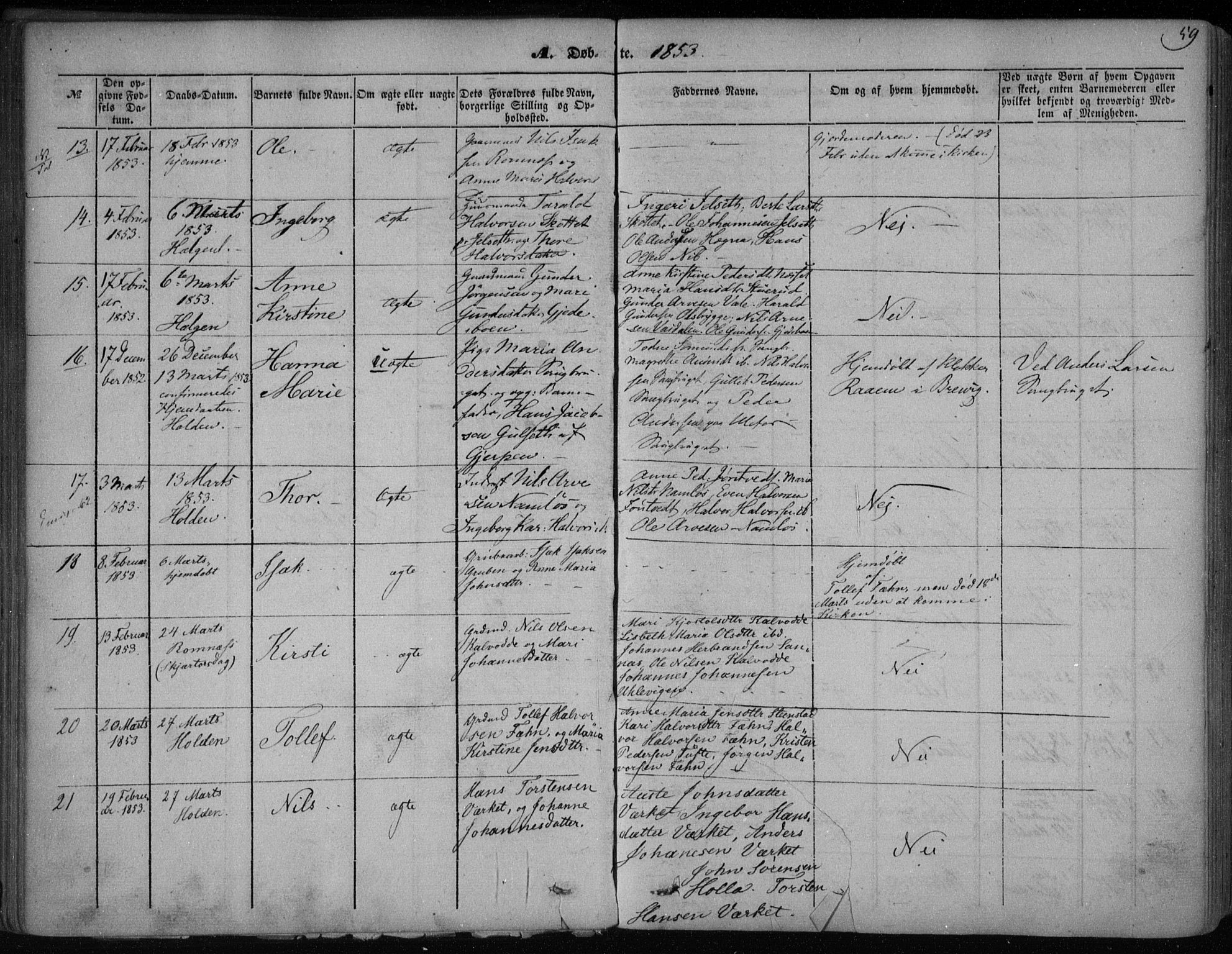 Holla kirkebøker, SAKO/A-272/F/Fa/L0005: Parish register (official) no. 5, 1849-1860, p. 59