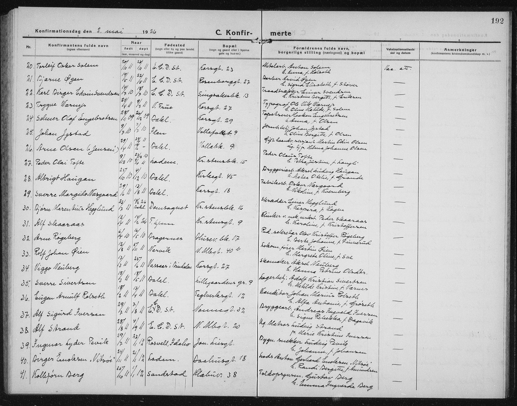 Ministerialprotokoller, klokkerbøker og fødselsregistre - Sør-Trøndelag, SAT/A-1456/604/L0227: Parish register (copy) no. 604C10, 1923-1942, p. 192