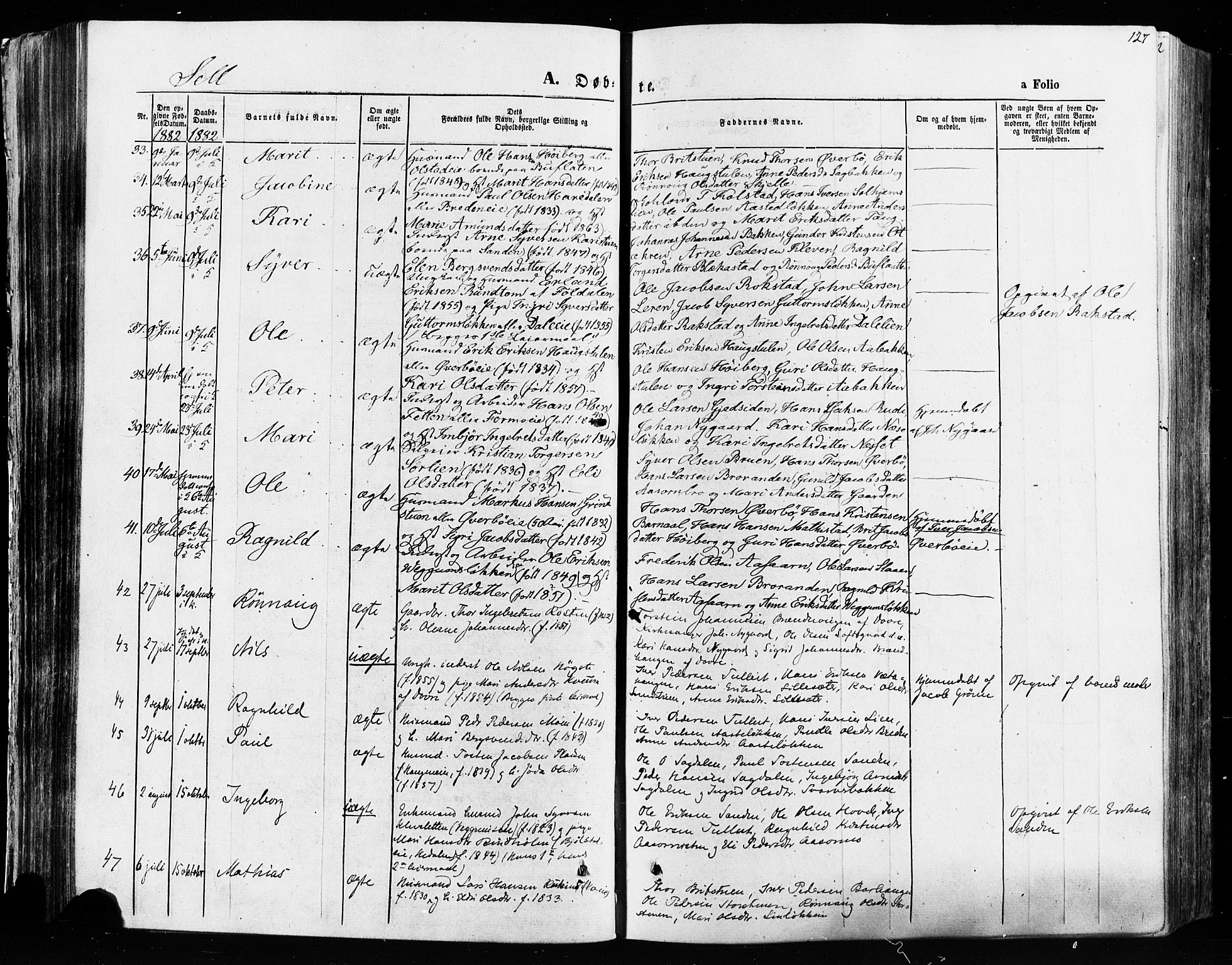 Vågå prestekontor, AV/SAH-PREST-076/H/Ha/Haa/L0007: Parish register (official) no. 7 /3, 1872-1886, p. 127