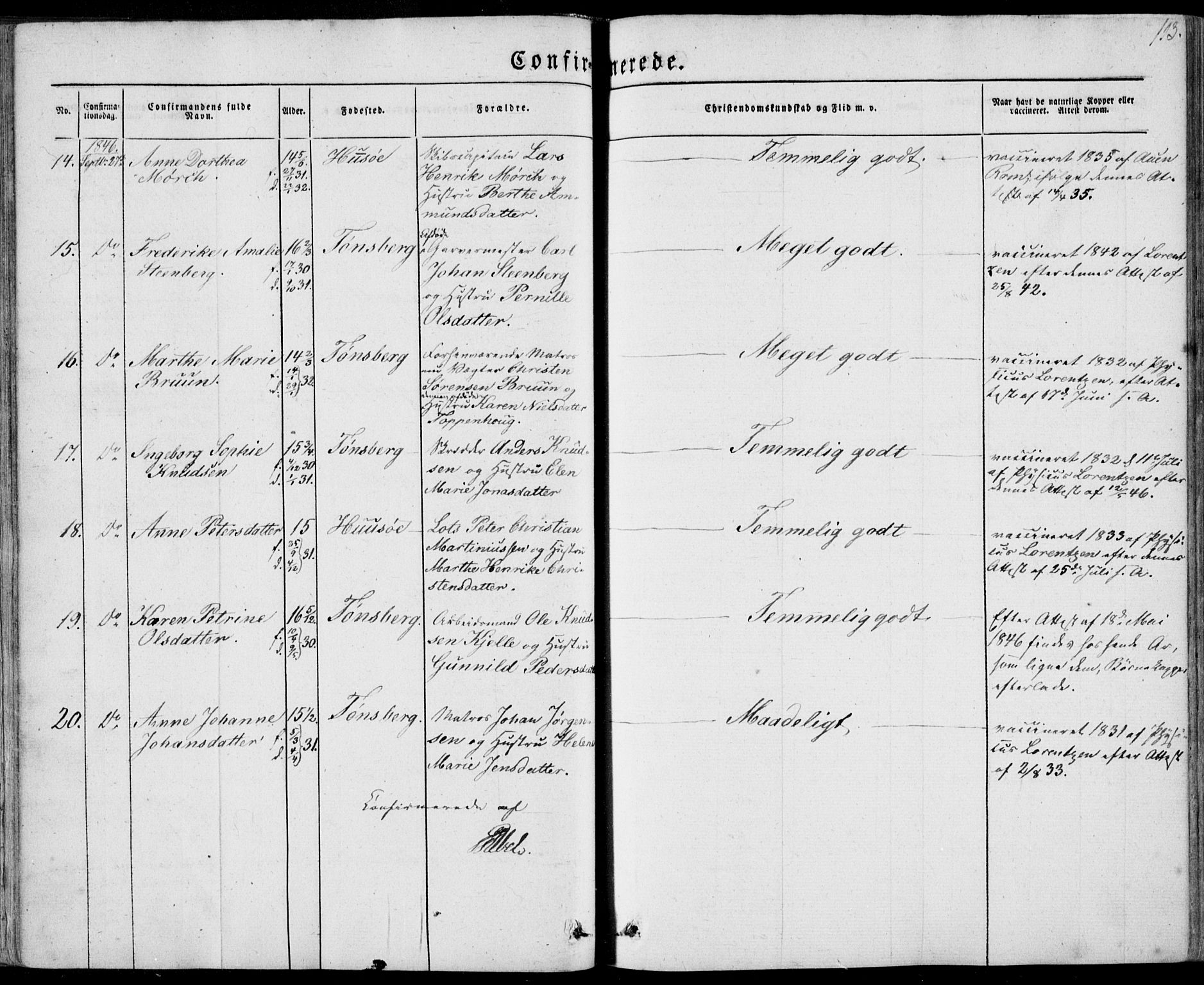 Tønsberg kirkebøker, SAKO/A-330/F/Fa/L0007: Parish register (official) no. I 7, 1845-1854, p. 113