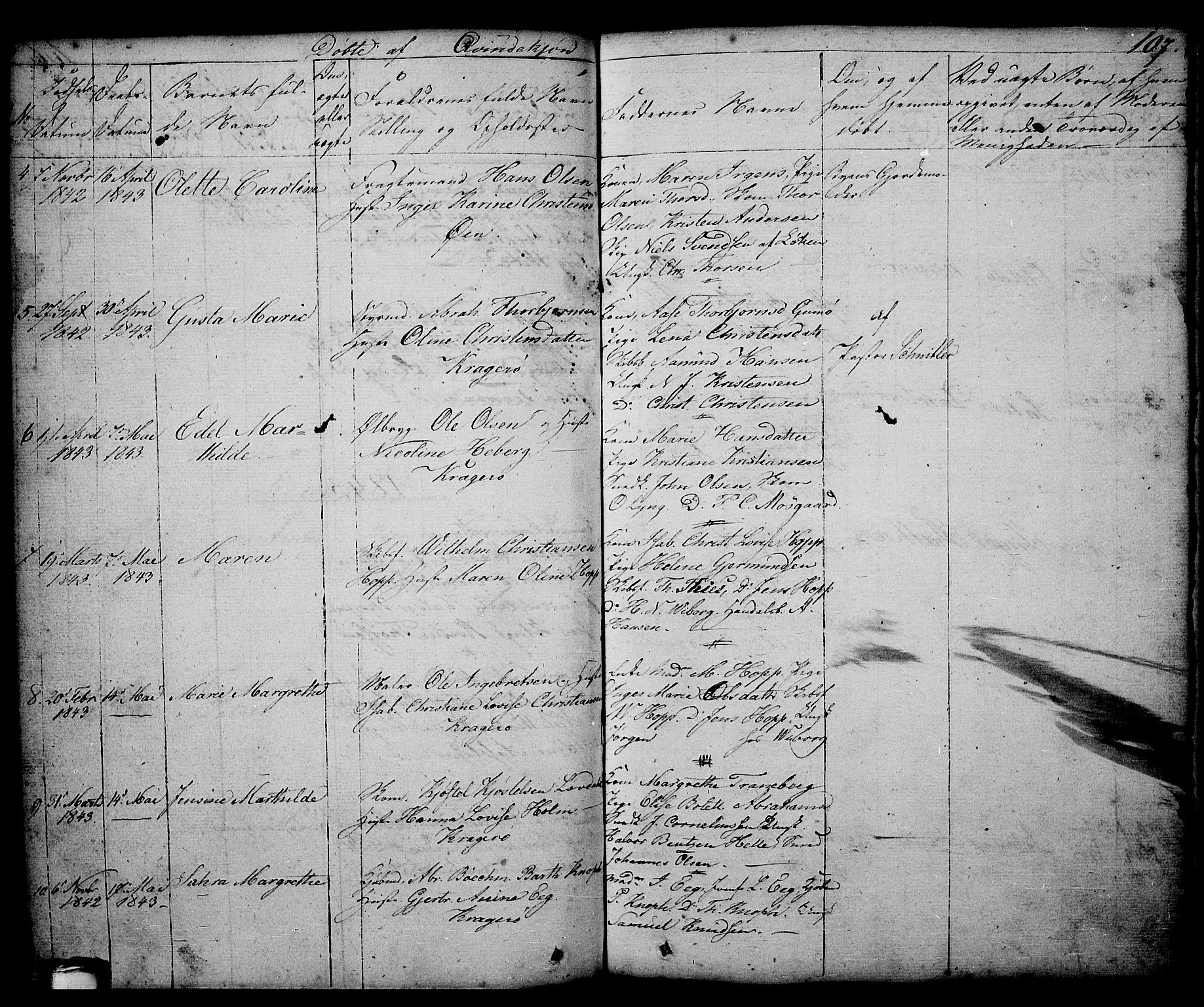 Kragerø kirkebøker, AV/SAKO-A-278/G/Ga/L0003: Parish register (copy) no. 3, 1832-1852, p. 107